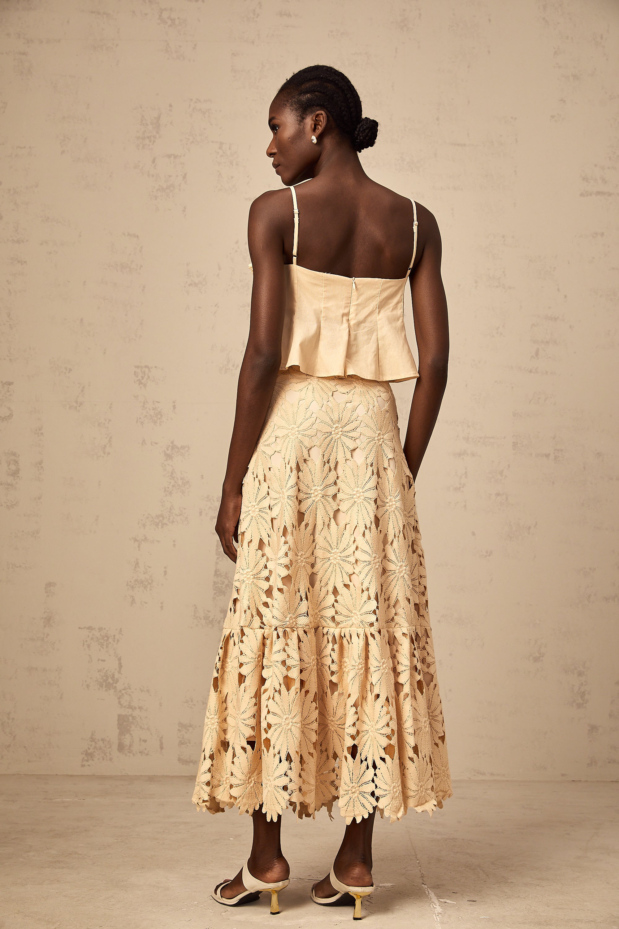 Céline khaki cut-out flared top & skirt matching set (Final Sale-US Only)