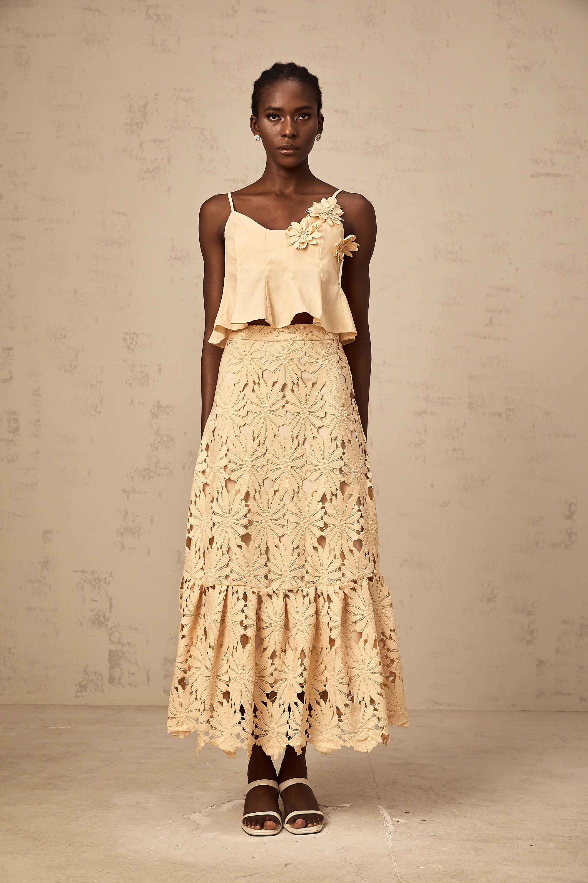 Céline khaki cut-out flared top & skirt matching set (Final Sale-US Only)
