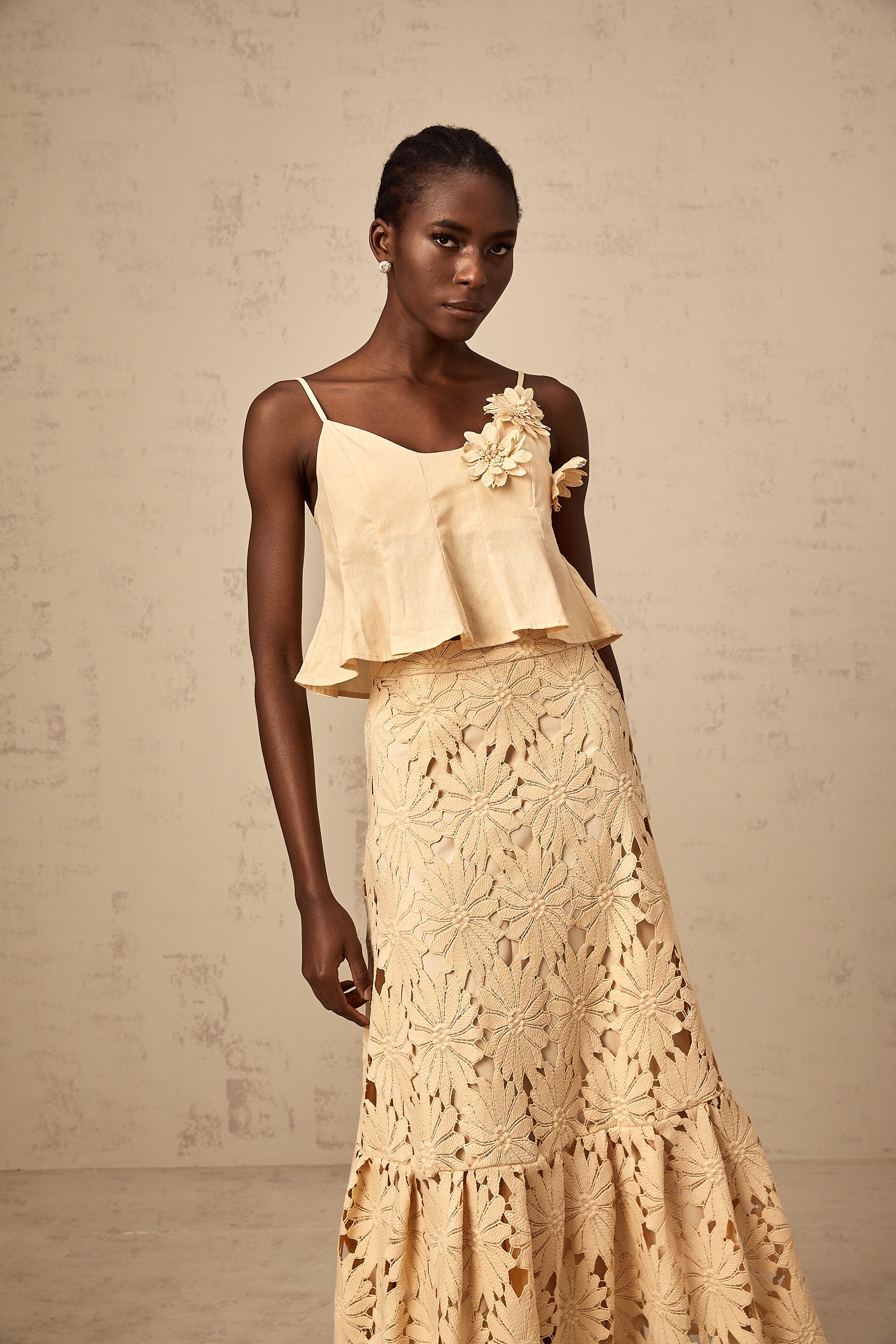 Céline khaki cut-out flared top & skirt matching set (Final Sale-US Only)