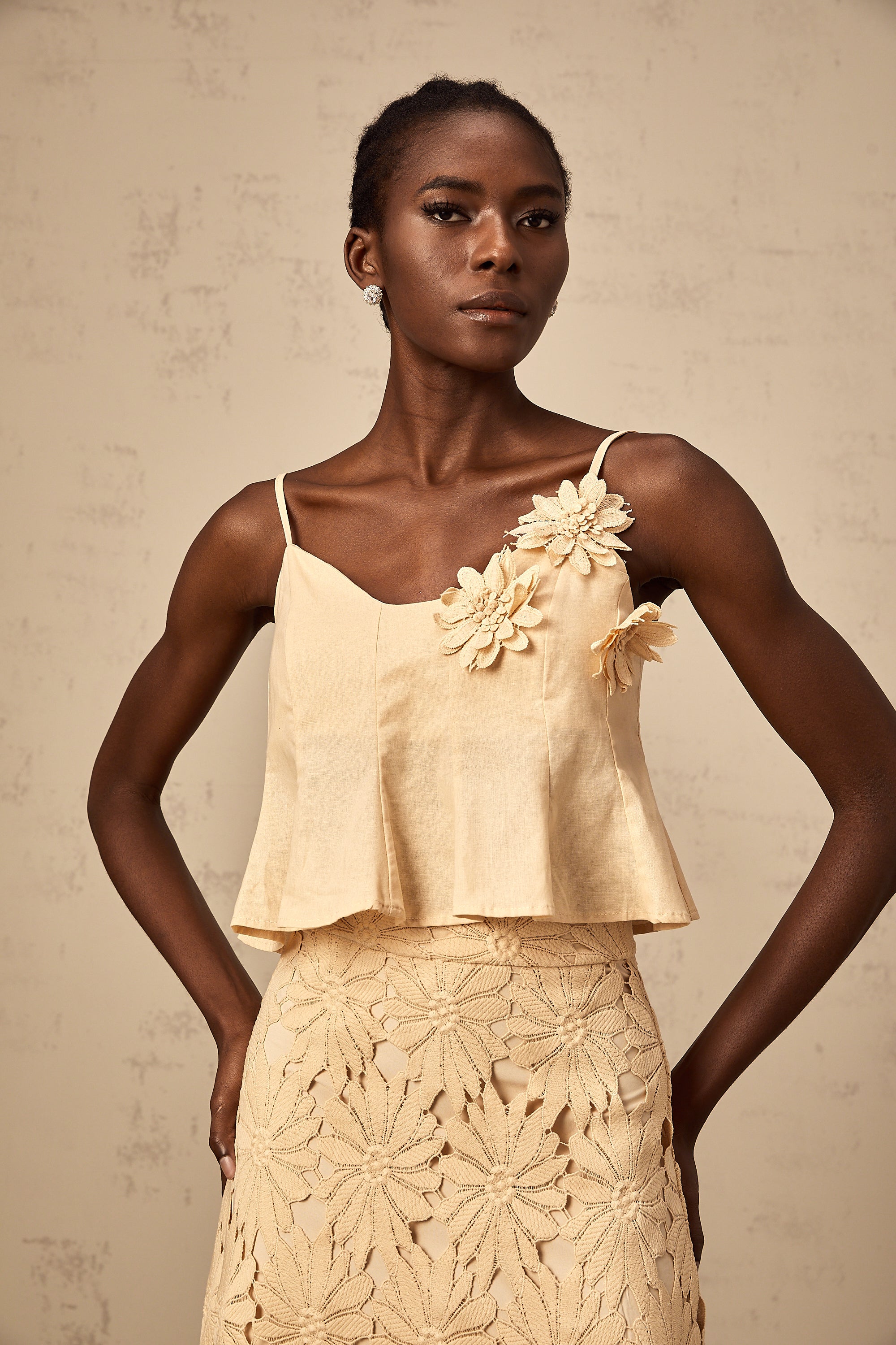 Céline khaki cut-out flared top & skirt matching set (Final Sale-US Only)