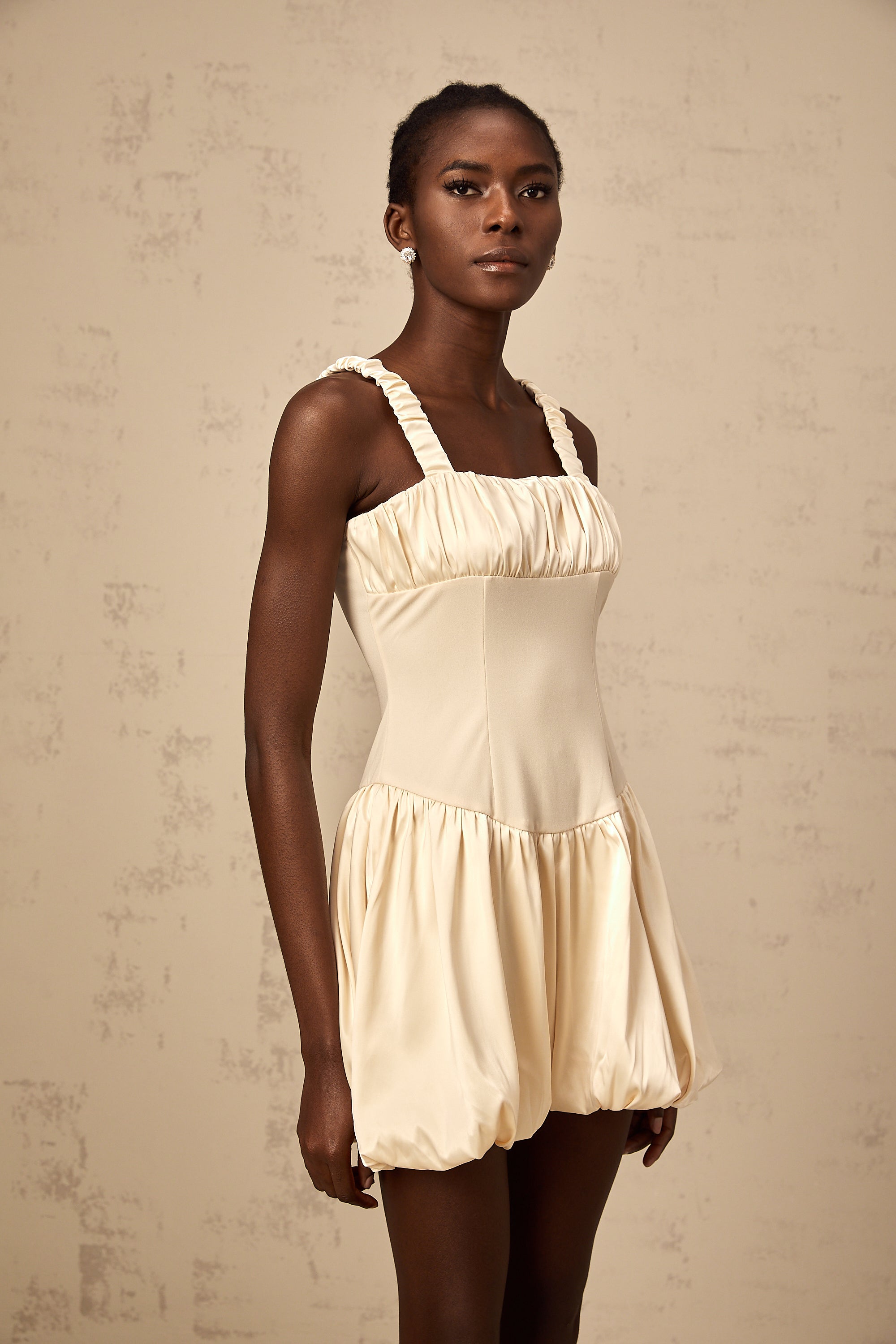 Clémence neutrals sleeveless bubble mini dress(Final Sale)