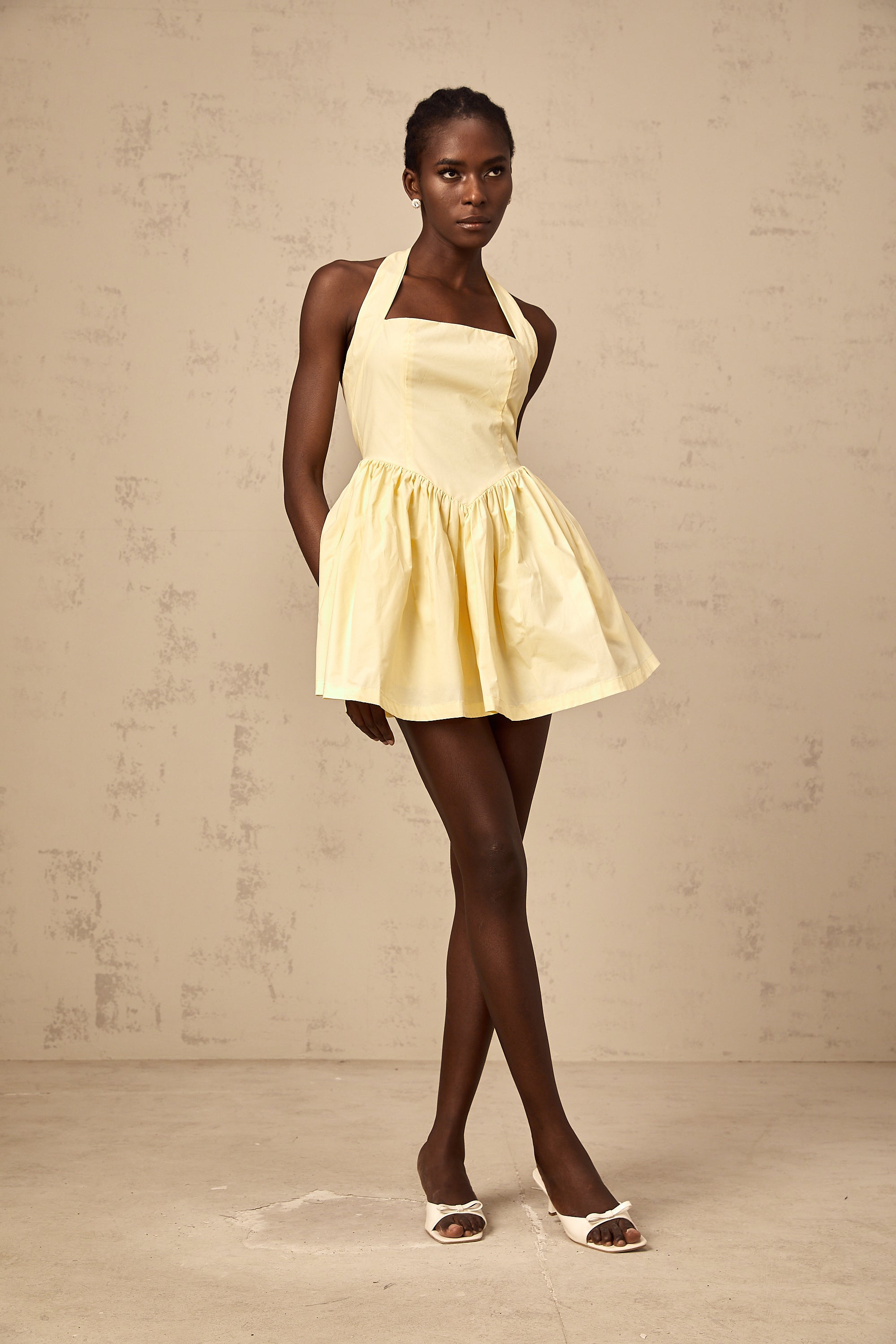 Chloé yellow halterneck flared mini dress(Final Sale)