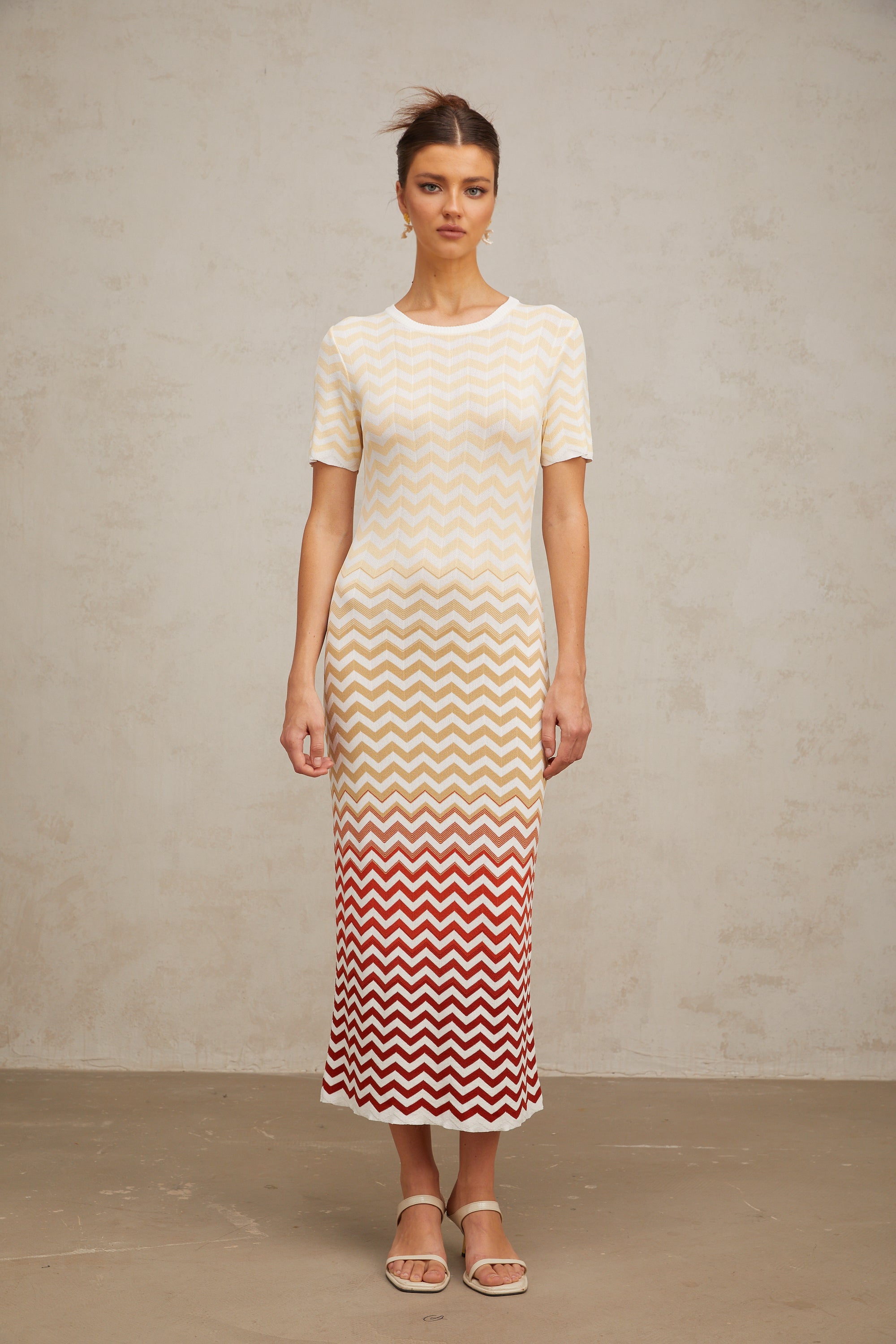 Isabel Zigzag Woven Knit Midi Dress in Sunny Yellow
