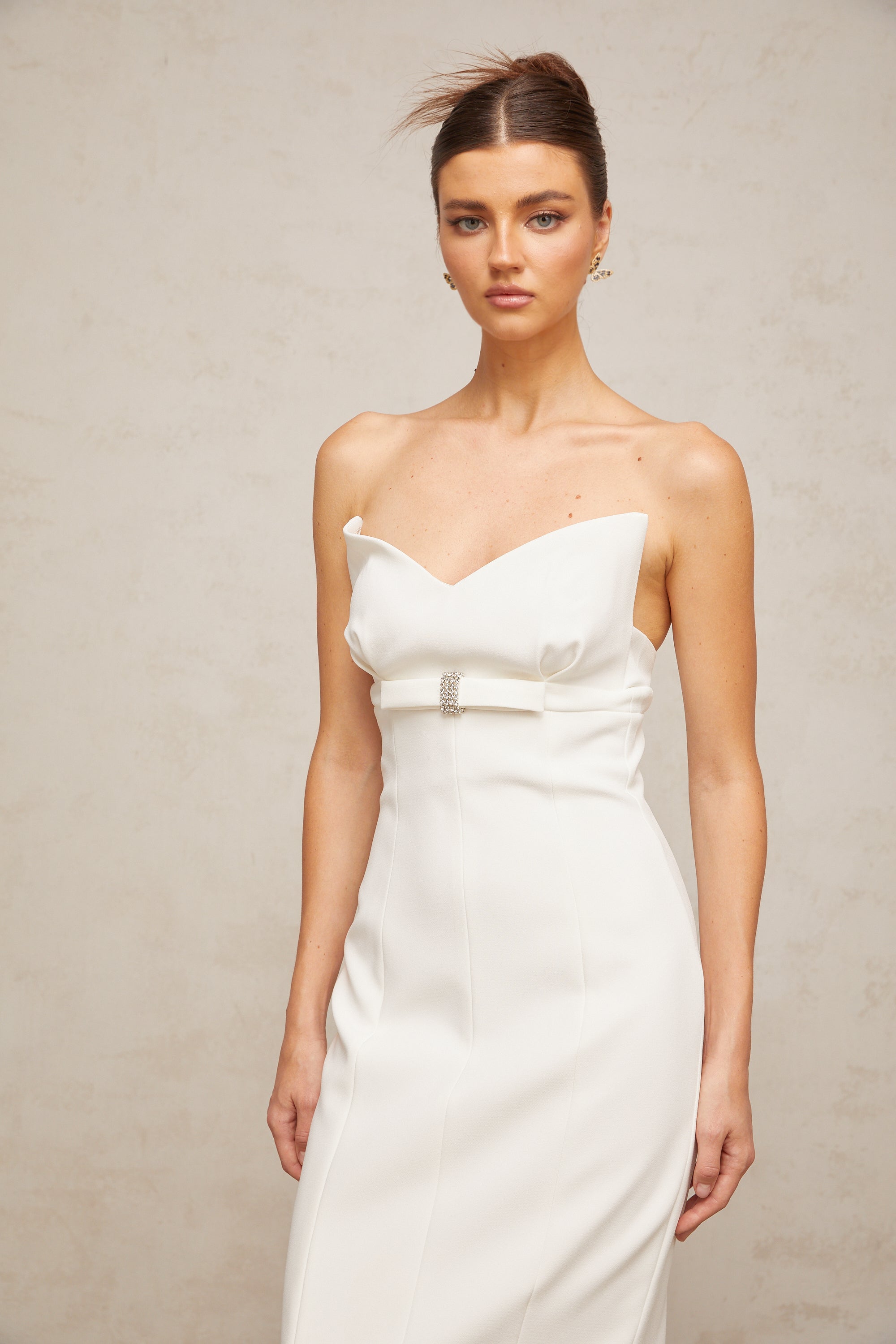Robe mi-longue blanche Isaline à nœud (Vente définitive - États-Unis uniquement)
