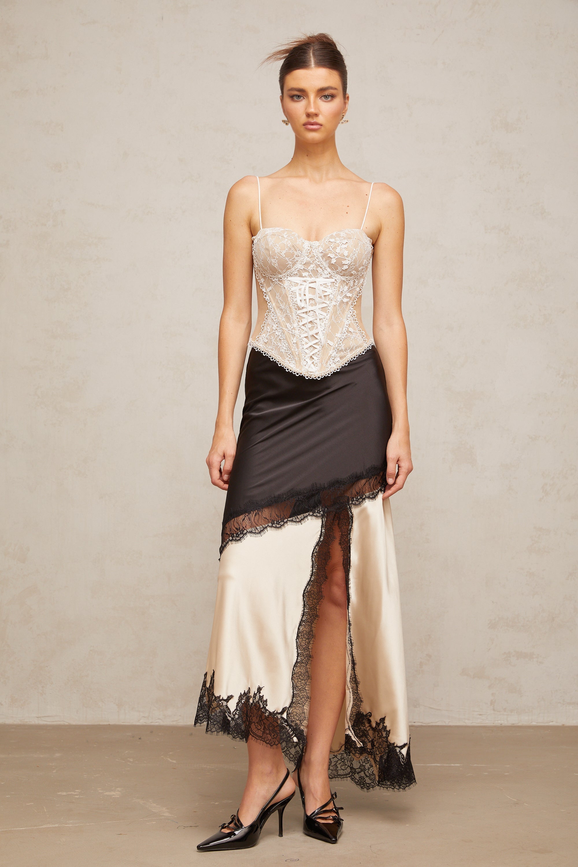 Asymmetrical Satin Midi Skirt