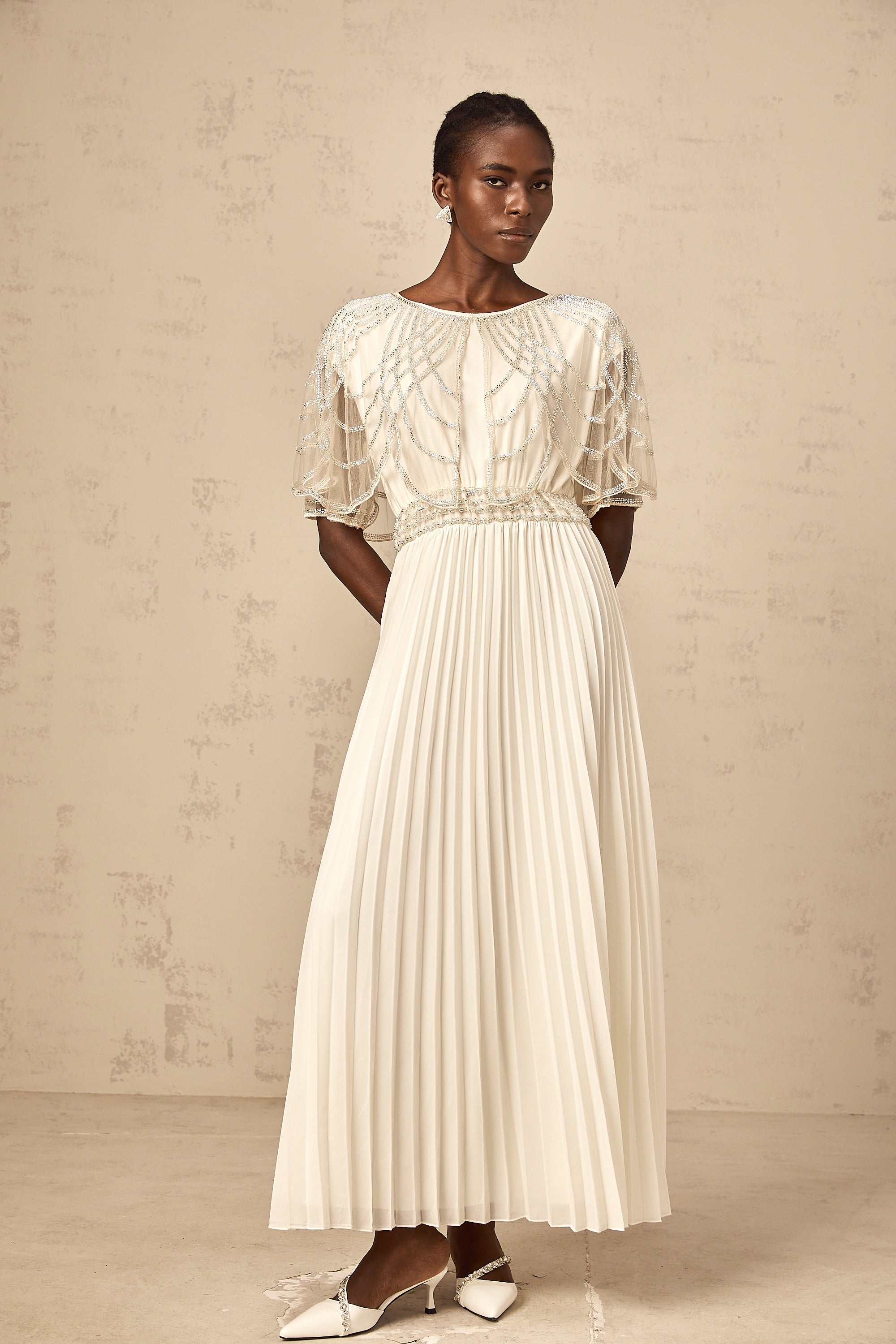 Xénia white crystal-embellished pleated maxi dress (Final Sale)