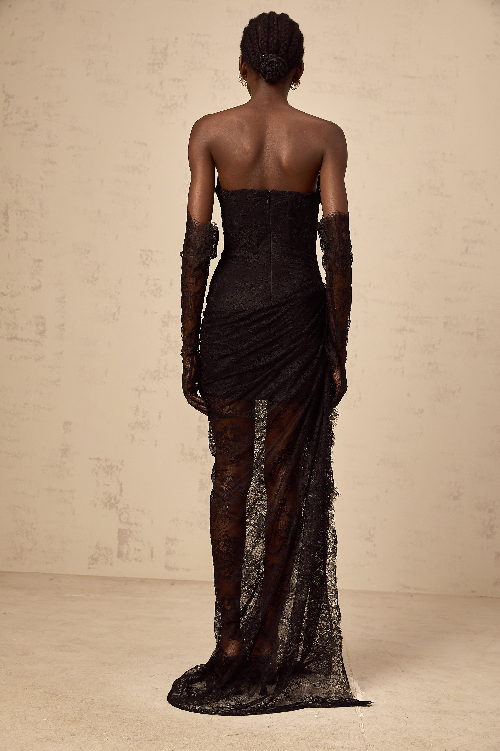 Sylvie black beaded asymmetrical lace maxi dress (Final Sale-US Only)