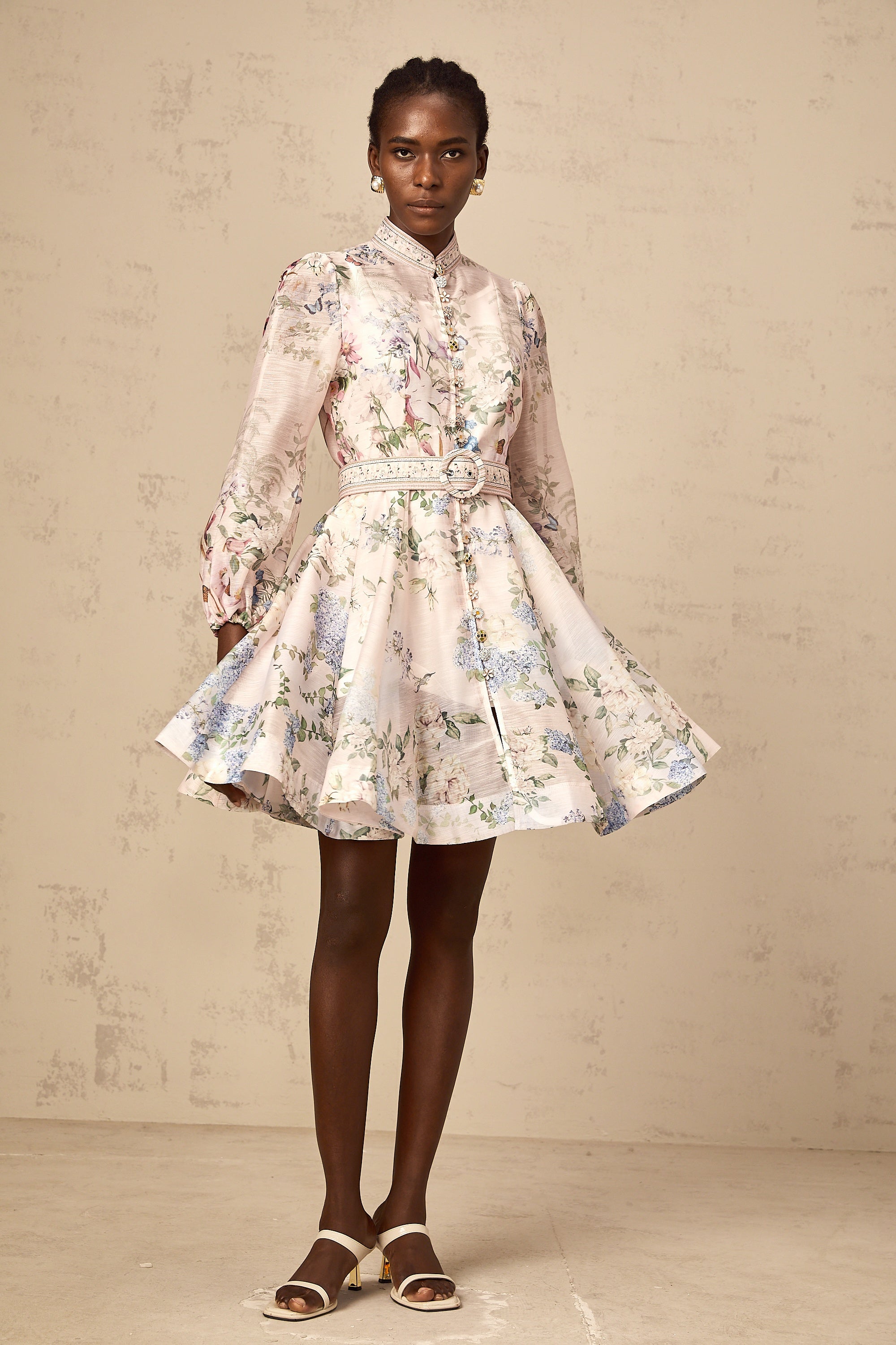 Fabienne light-pink floral-print mini dress
