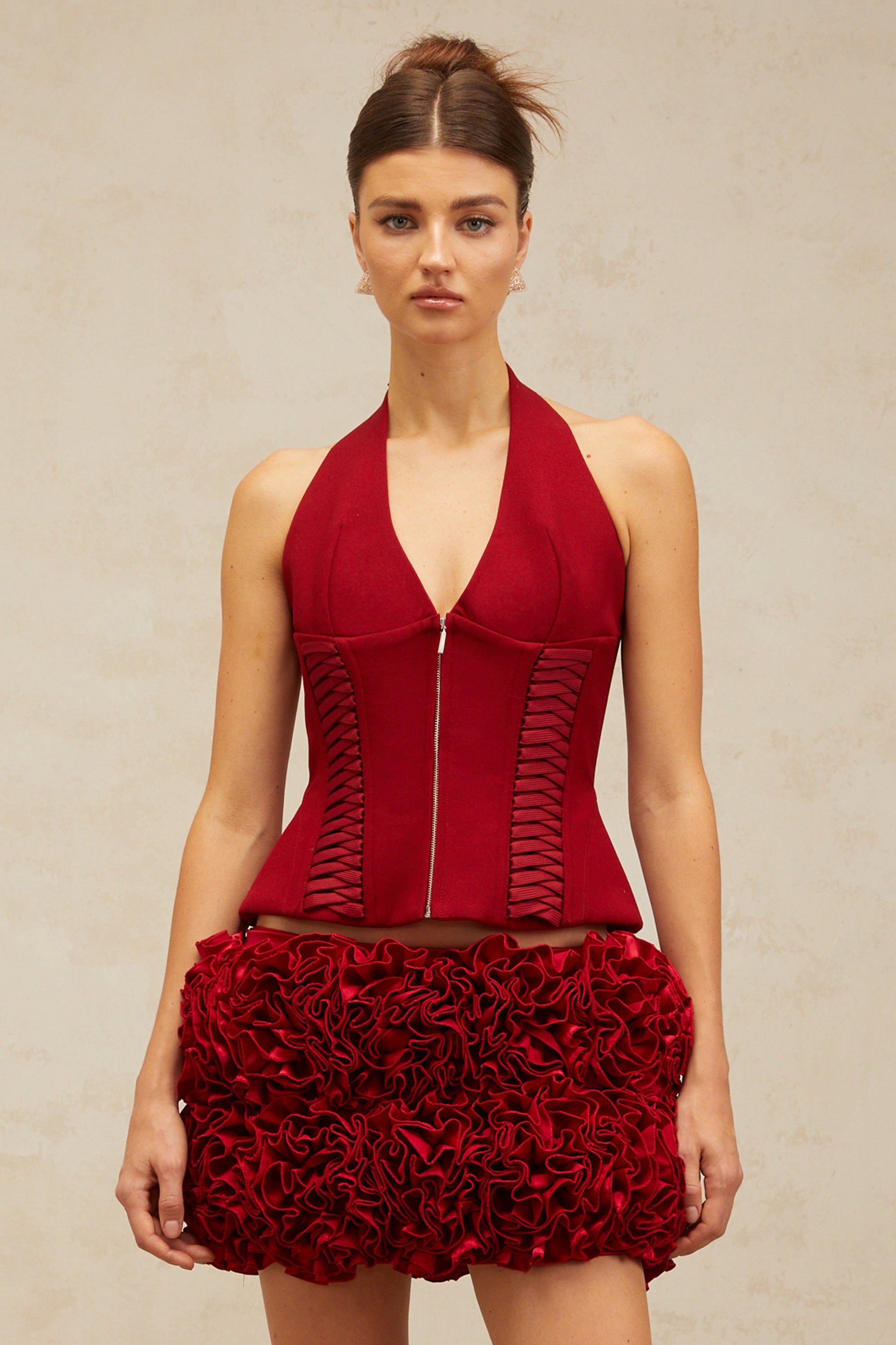 Haut rouge Paloma à nouer dans le dos (Vente définitive)