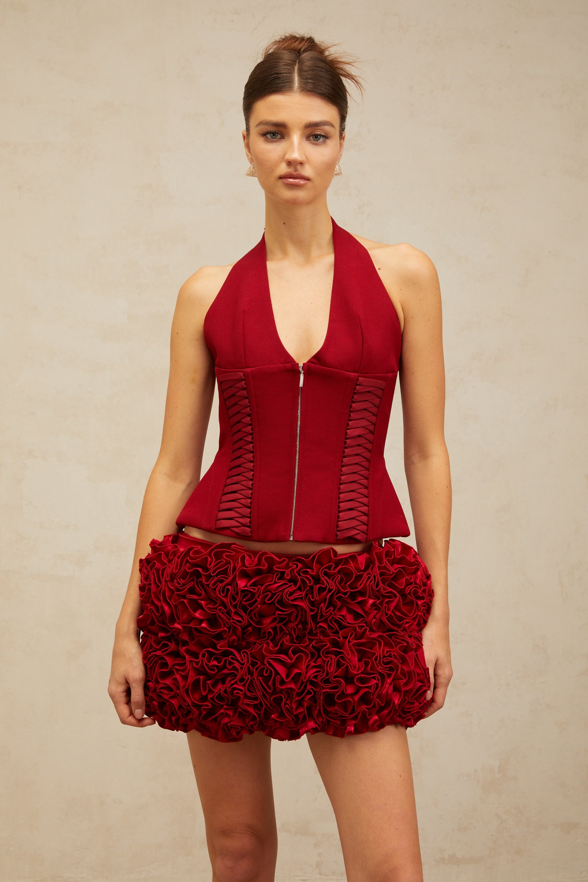 Haut rouge Paloma à nouer dans le dos (Vente définitive)