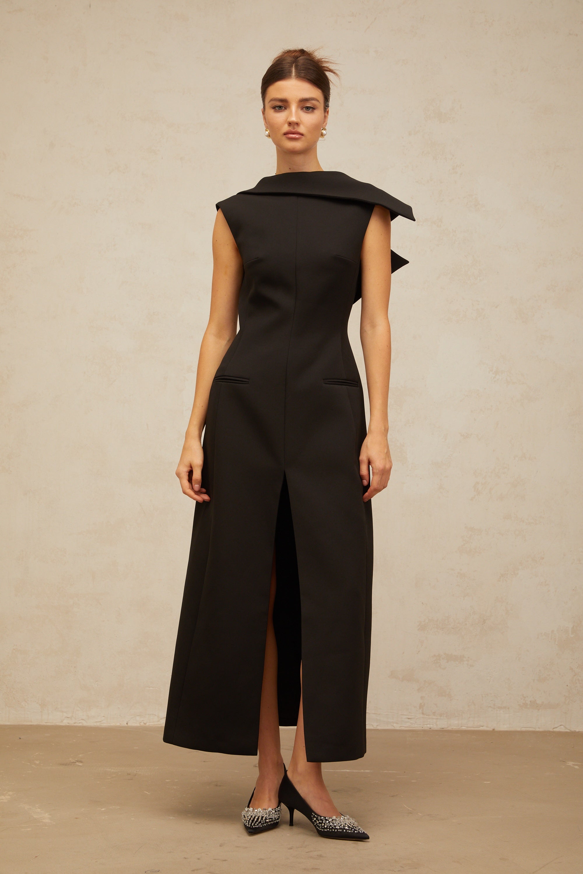 Léonore black deconstructed open-back midi dress (Final Sale)