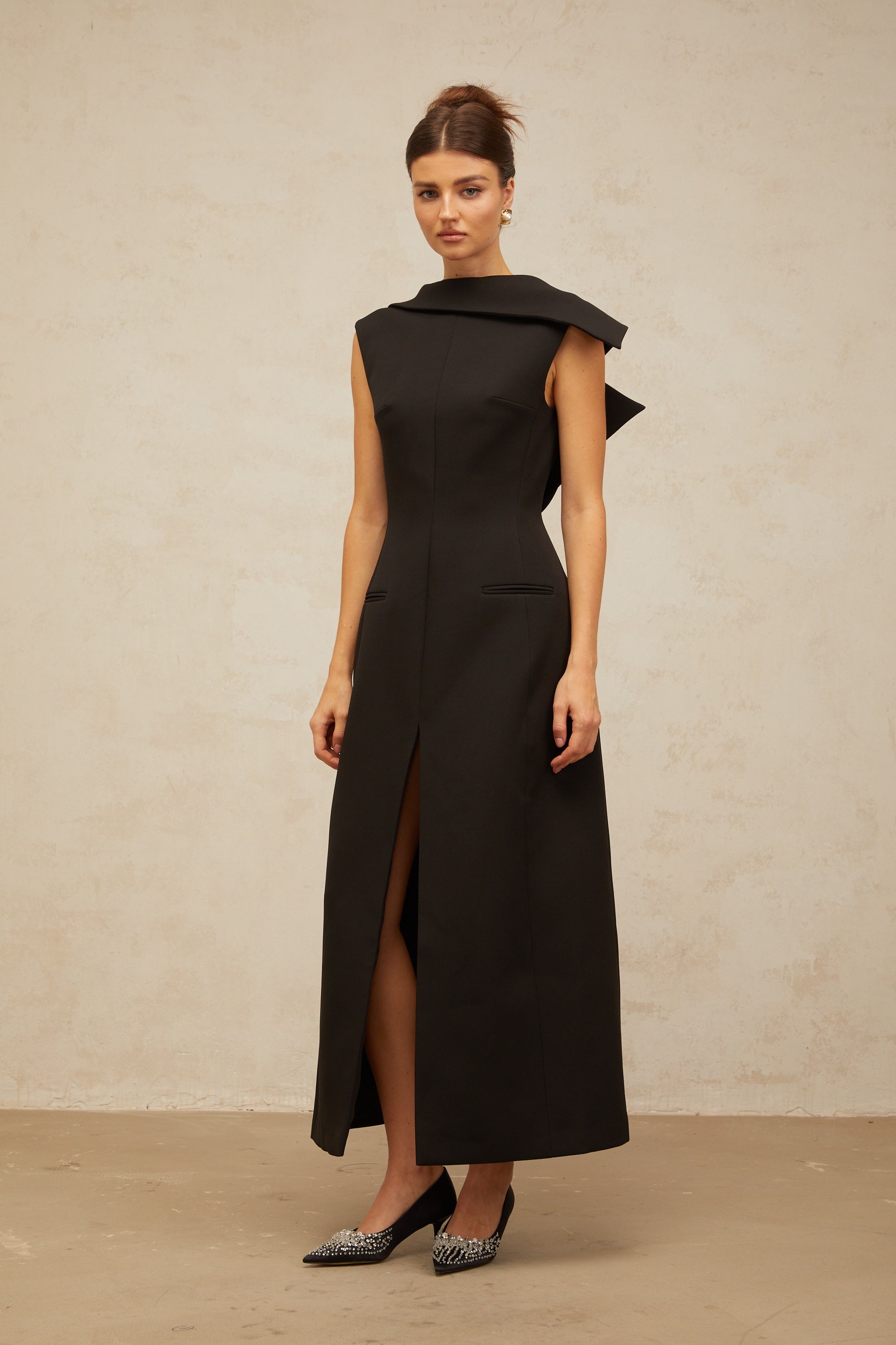 Léonore black deconstructed open-back midi dress (Final Sale)