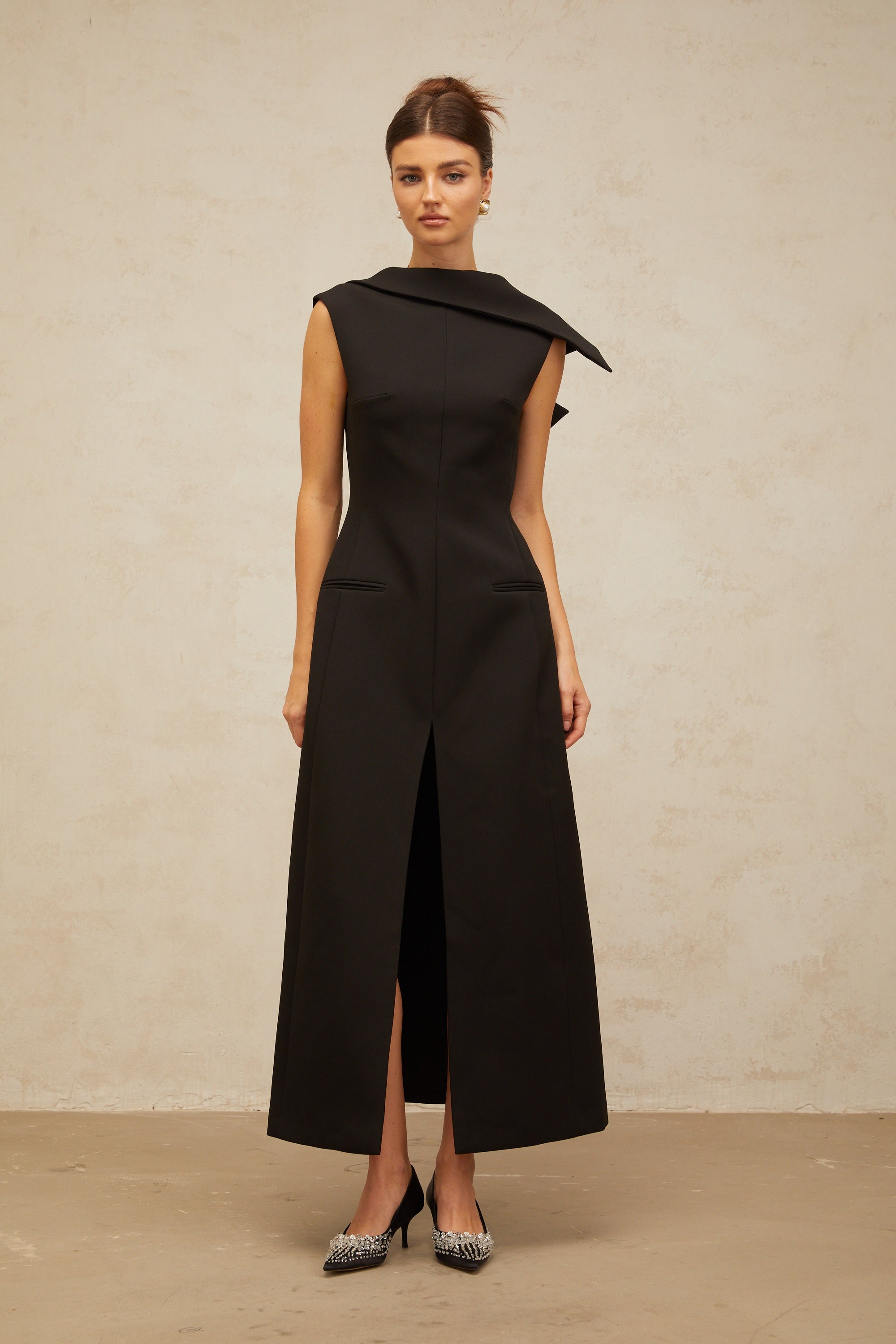 Léonore black deconstructed open-back midi dress (Final Sale)