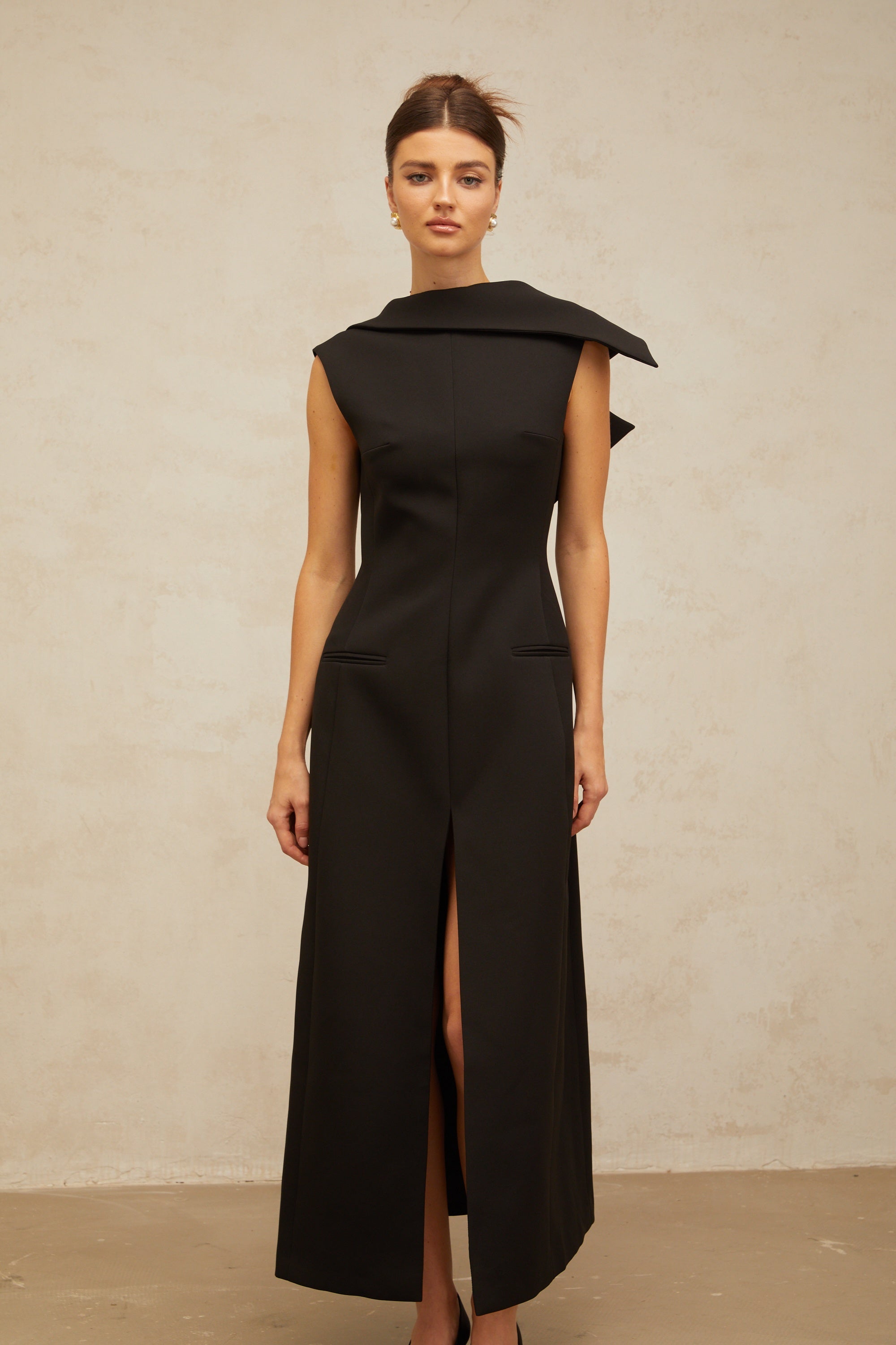 Léonore black deconstructed open-back midi dress (Final Sale)