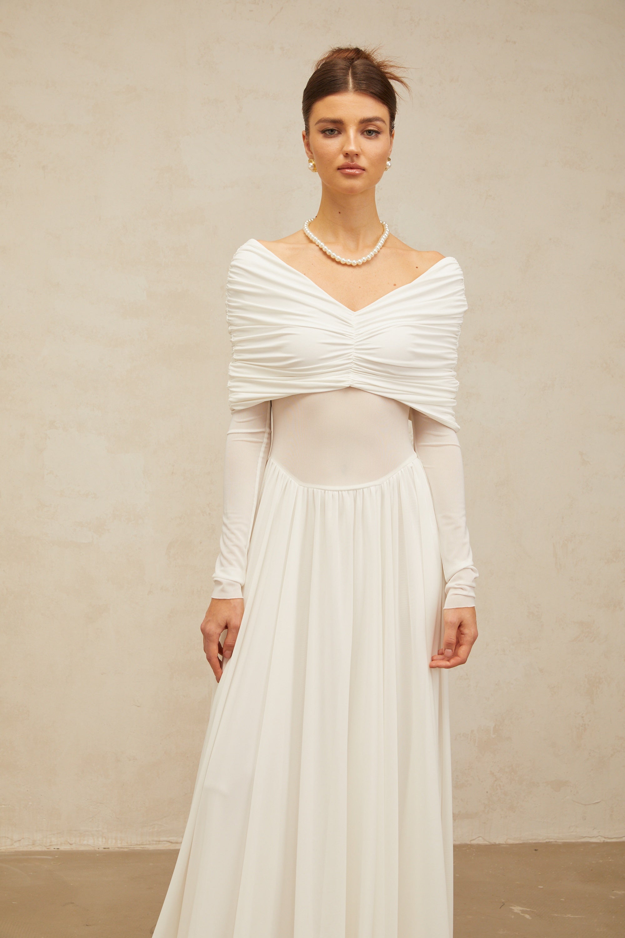 Vérane White Draped-detail Ruched Maxi Dress
