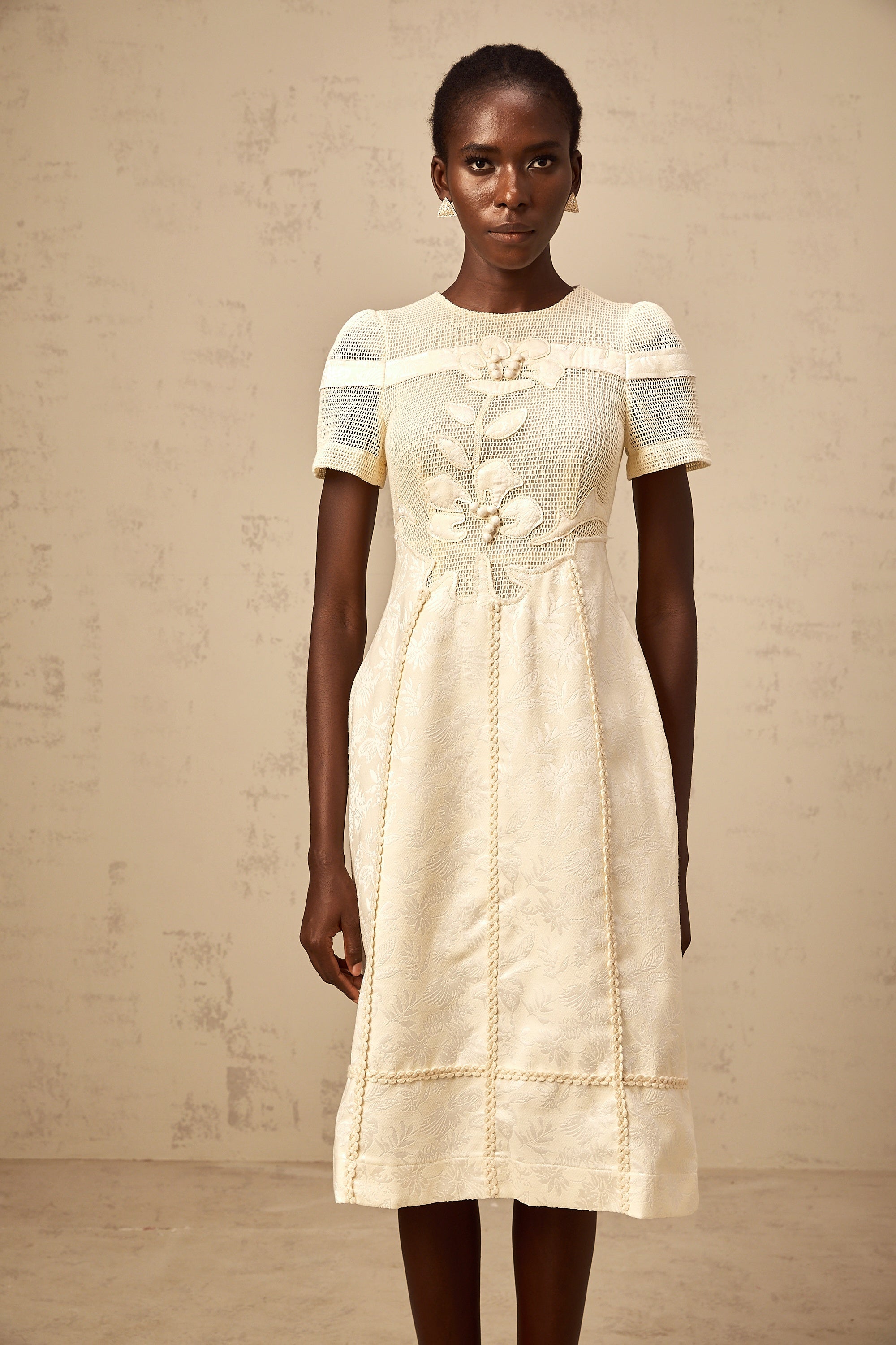 Diane floral embroidered openwork midi dress