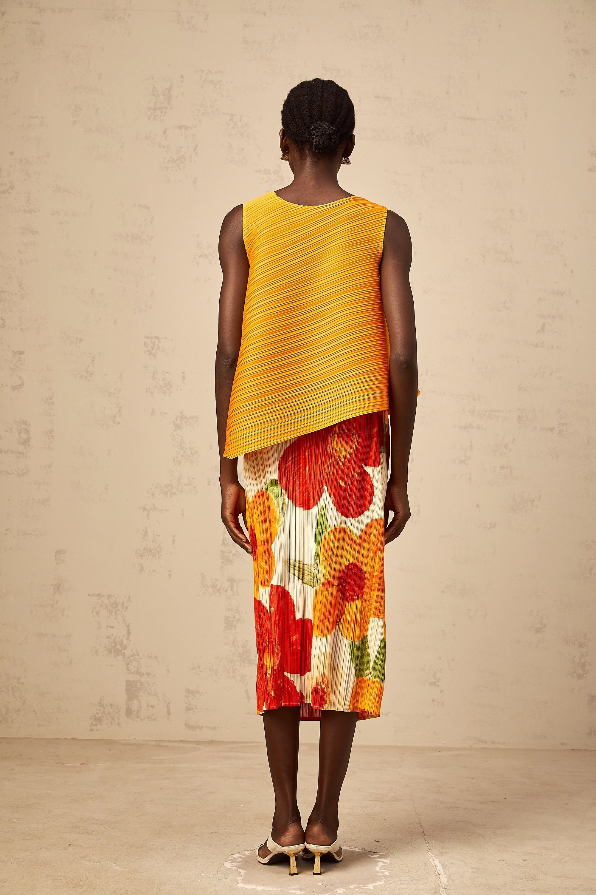 Zazie amber-orange crinkled-finish top & skirt matching set (Final Sale-US Only)
