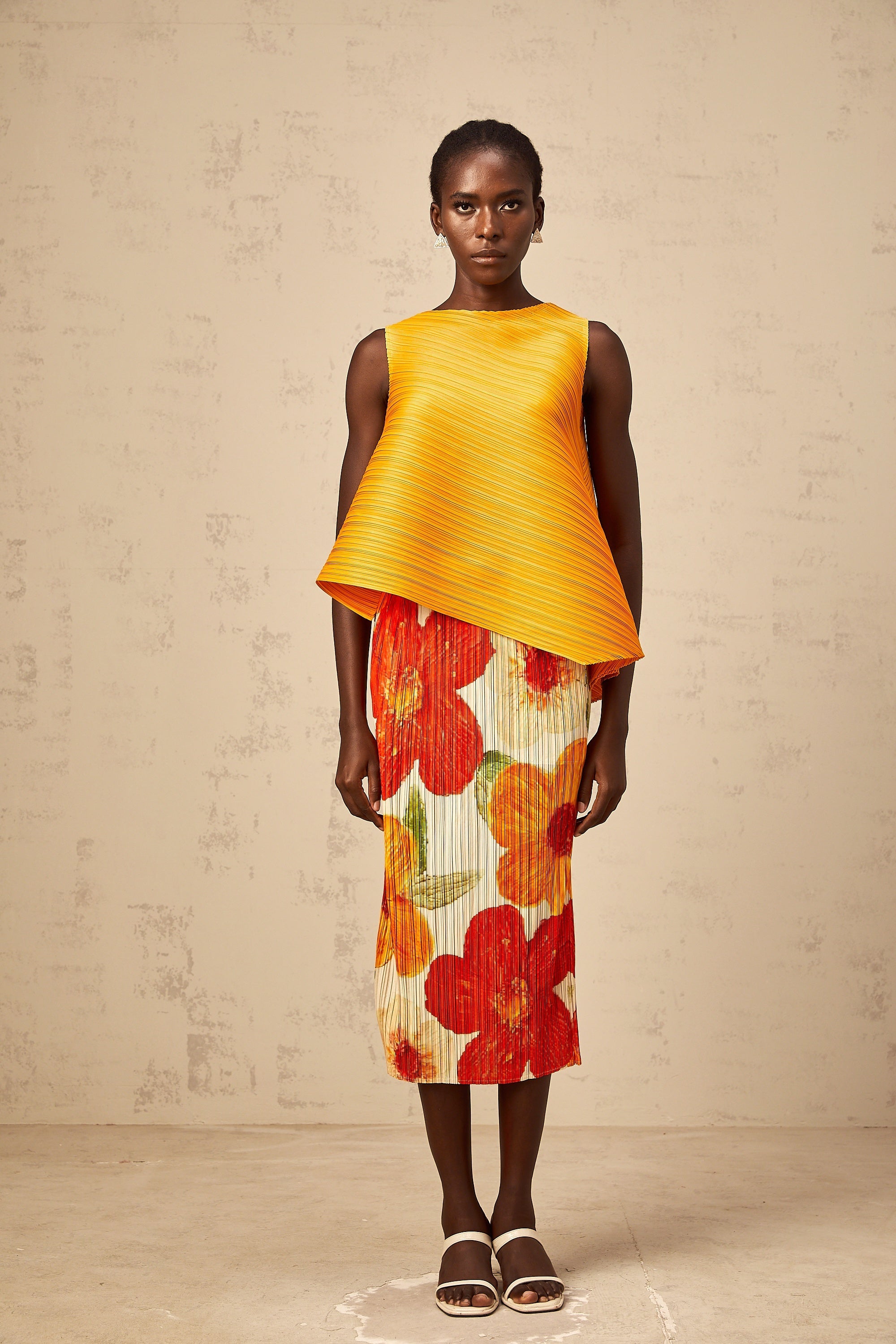 Zazie amber-orange crinkled-finish top & skirt matching set (Final Sale-US Only)