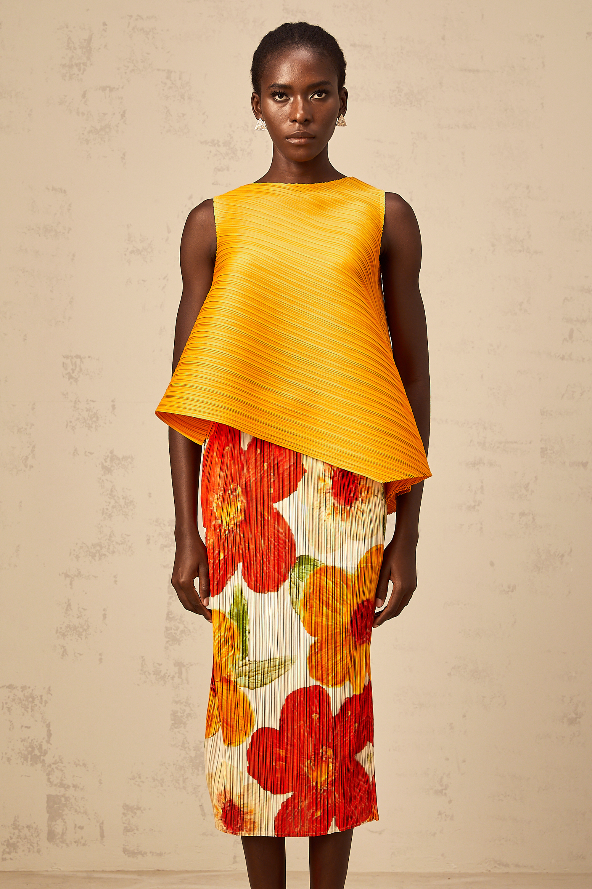 Zazie amber-orange crinkled-finish top & skirt matching set (Final Sale-US Only)