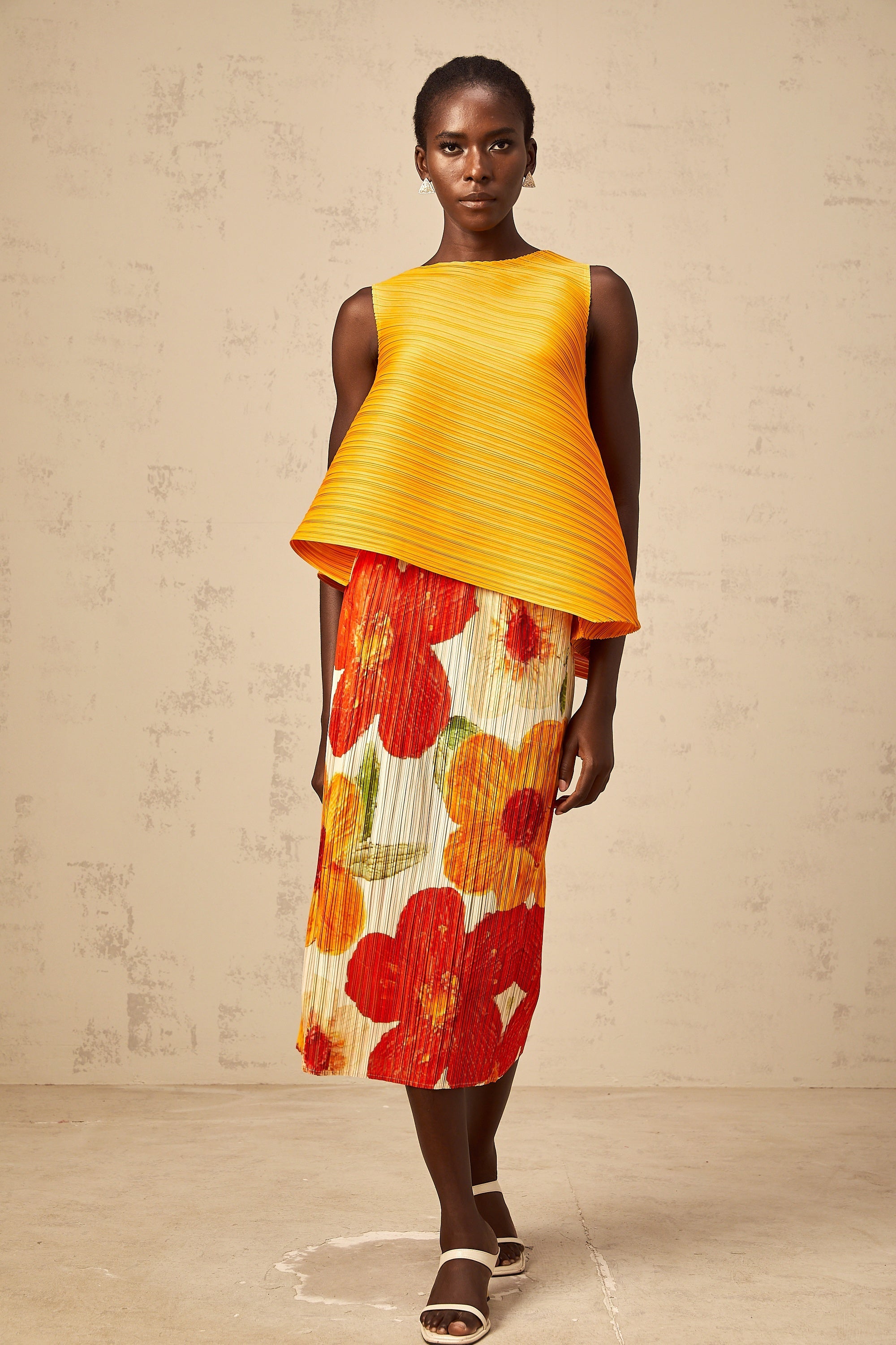 Zazie amber-orange crinkled-finish top & skirt matching set (Final Sale-US Only)