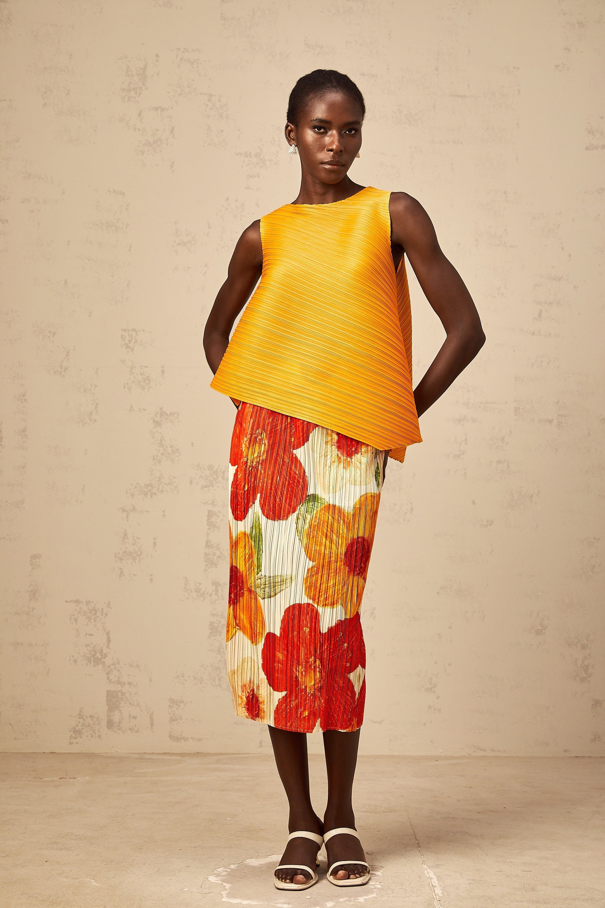 Zazie amber-orange crinkled-finish top & skirt matching set (Final Sale-US Only)