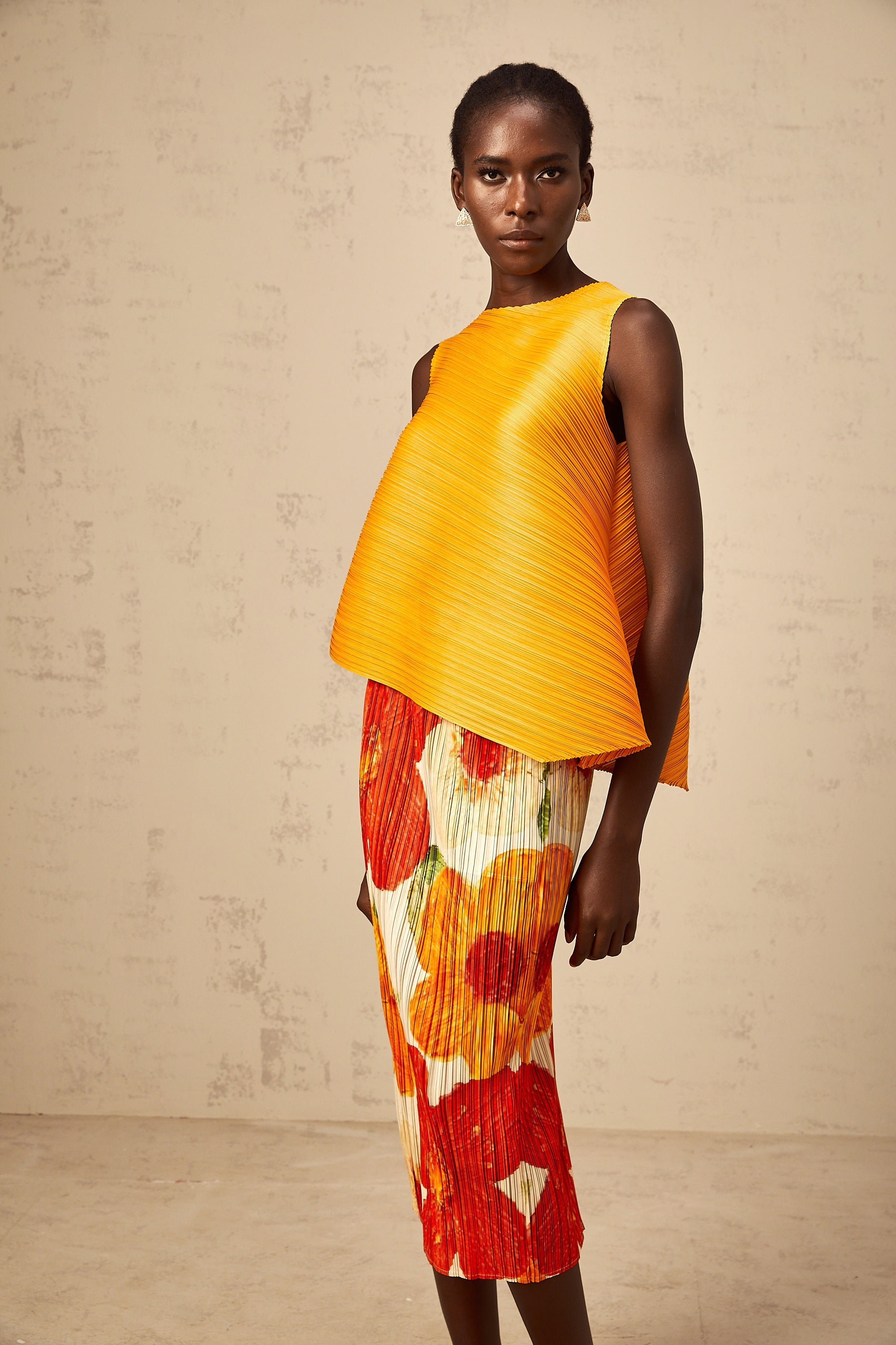 Zazie amber-orange crinkled-finish top & skirt matching set (Final Sale-US Only)