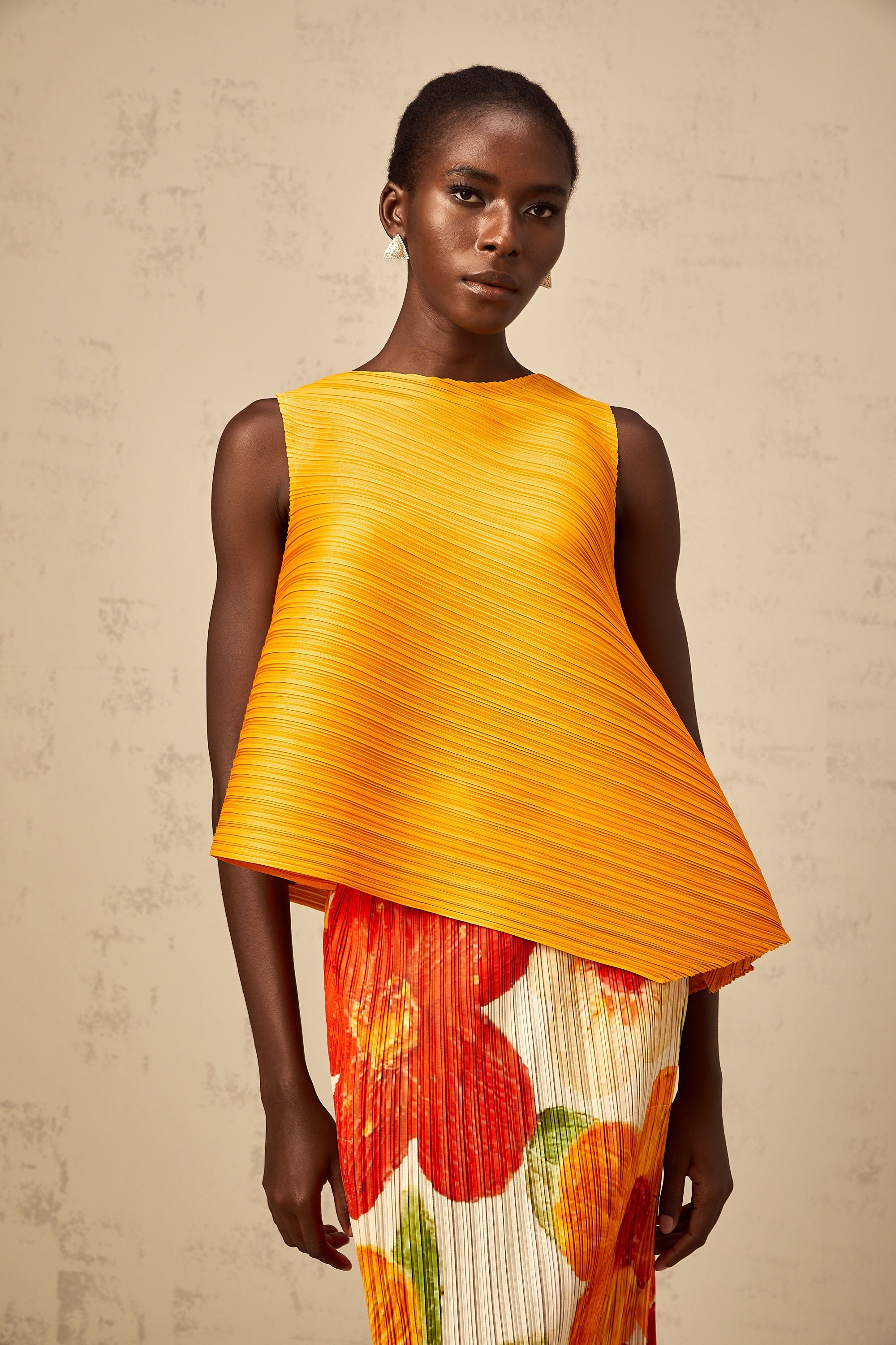 Zazie amber-orange crinkled-finish top & skirt matching set (Final Sale-US Only)