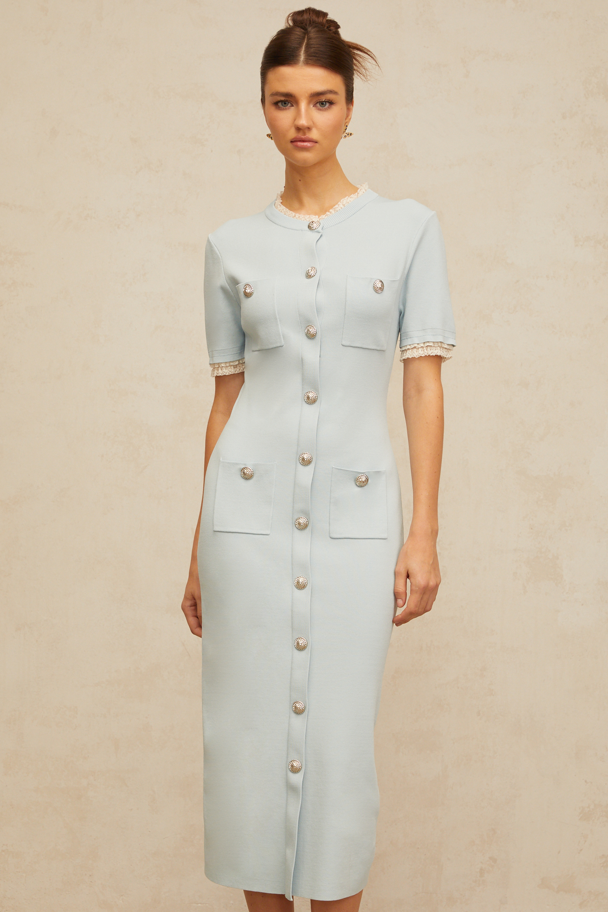 Mélisande light-blue pencil-silhouette knit midi dress (Final Sale-US Only)