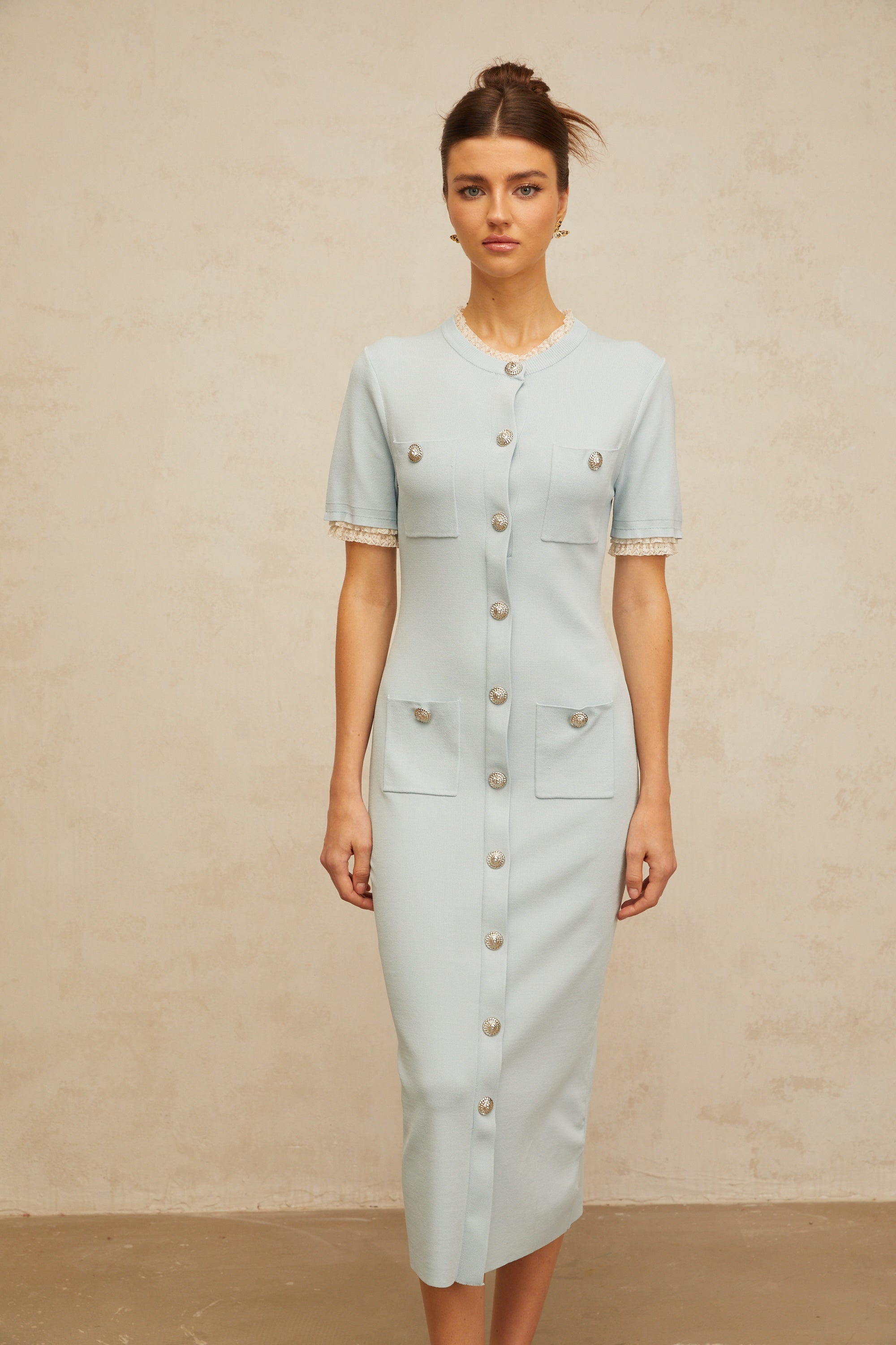 Mélisande light-blue pencil-silhouette knit midi dress (Final Sale-US Only)