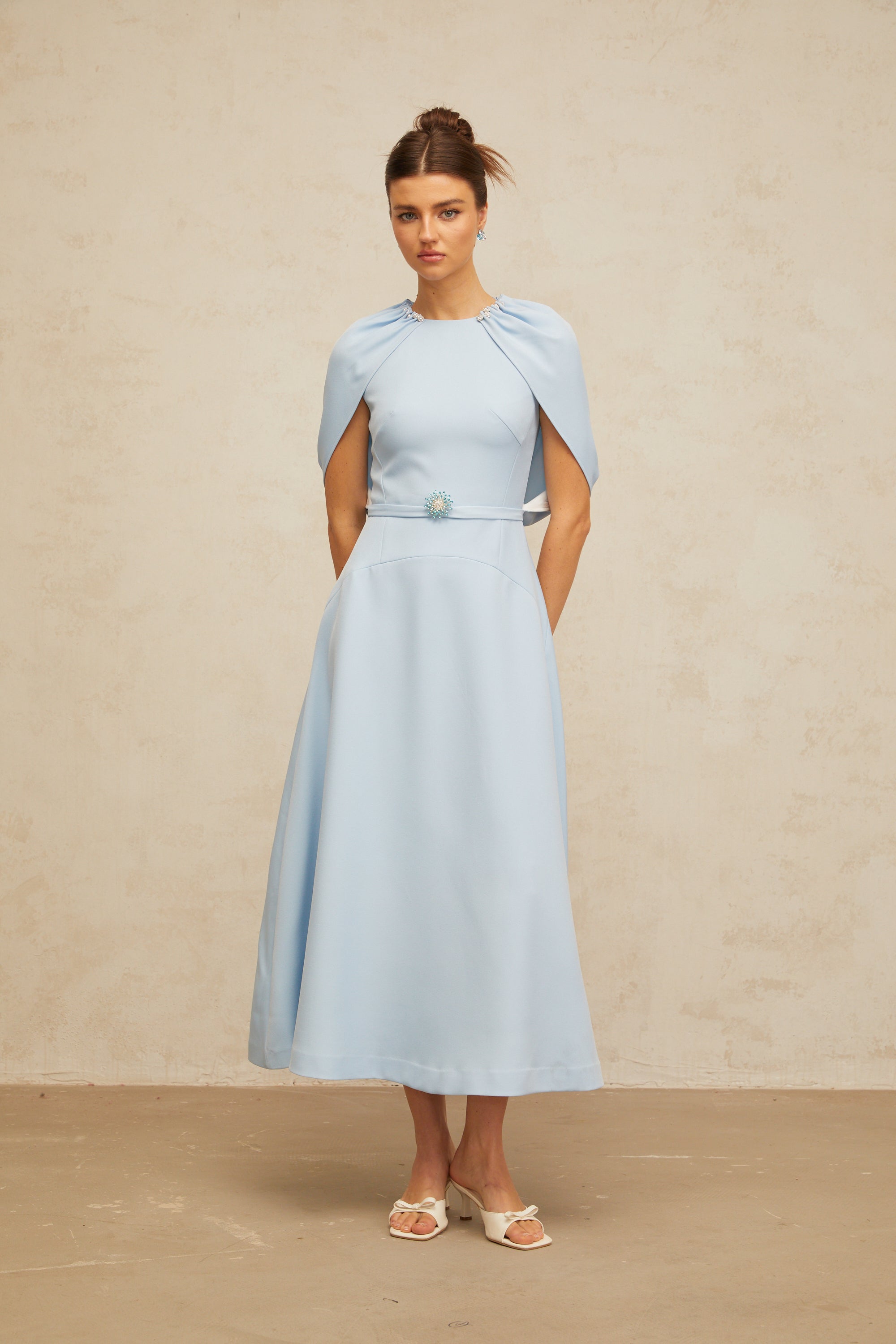 Lina blue shawl-panel embellished midi dress (Final Sale-US Only)