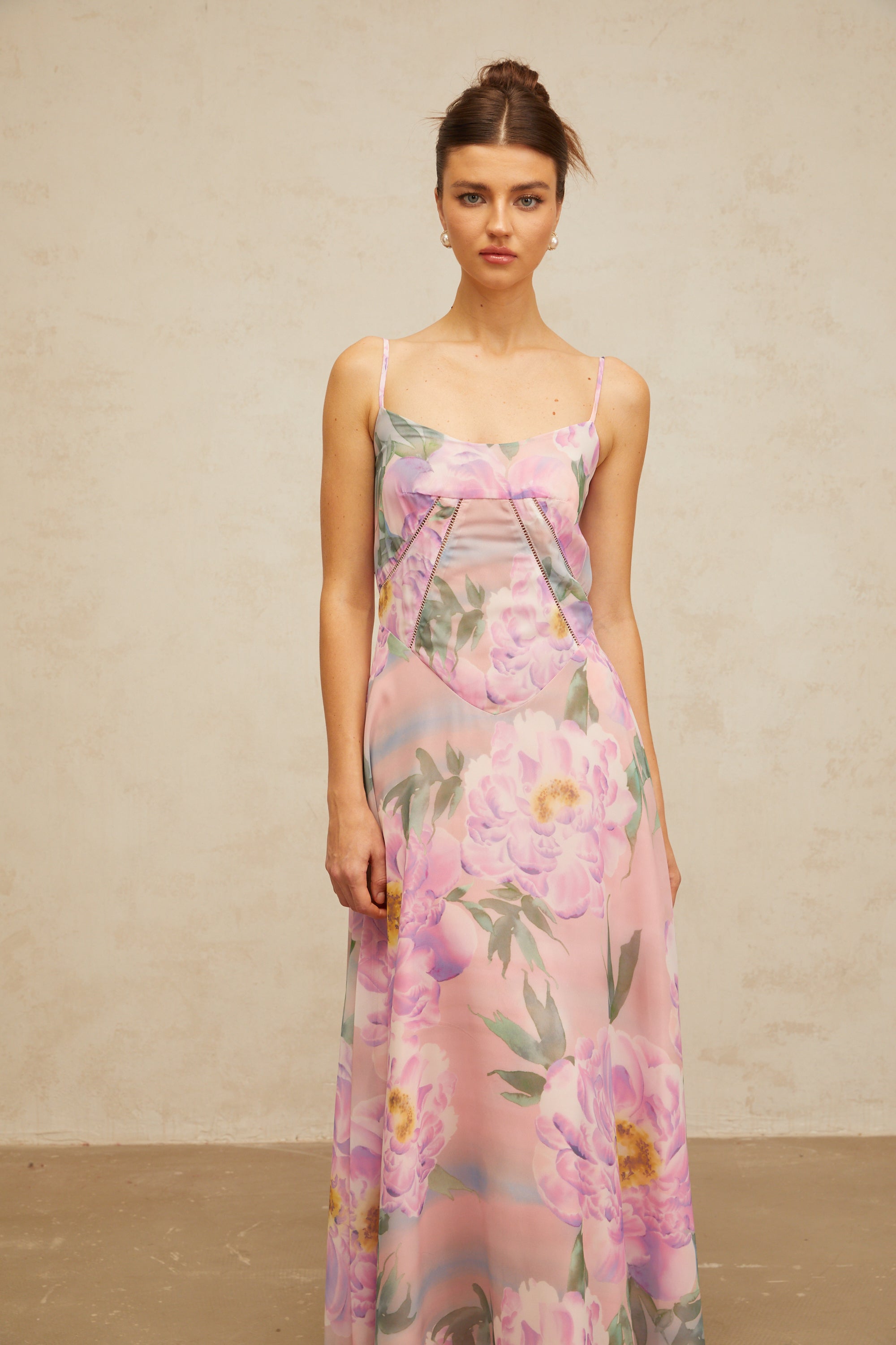 Gaëlle pink floral-print draped maxi dress (Final Sale-US Only)