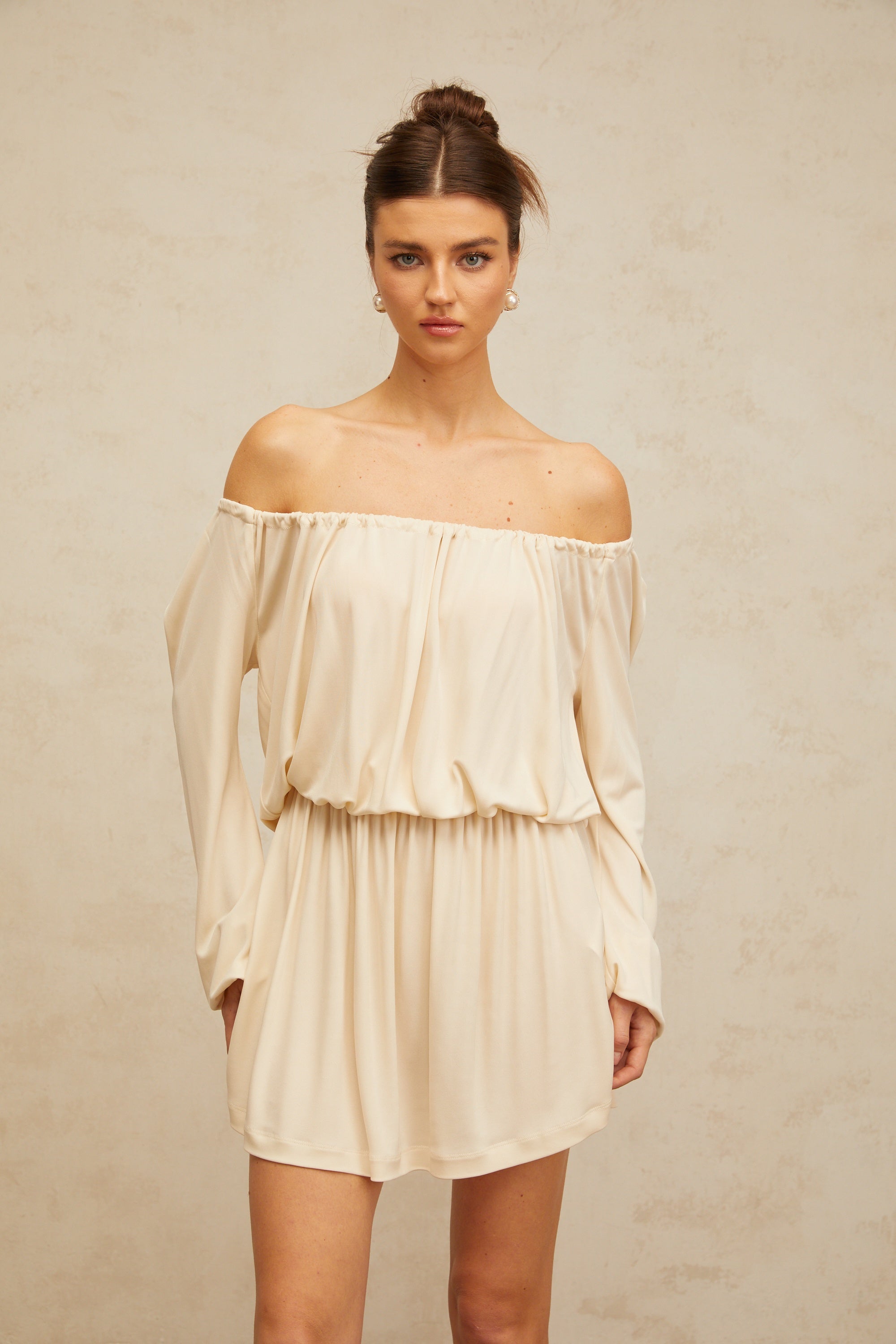 Emma neutrals structured-design mini dress (Final Sale-US Only)