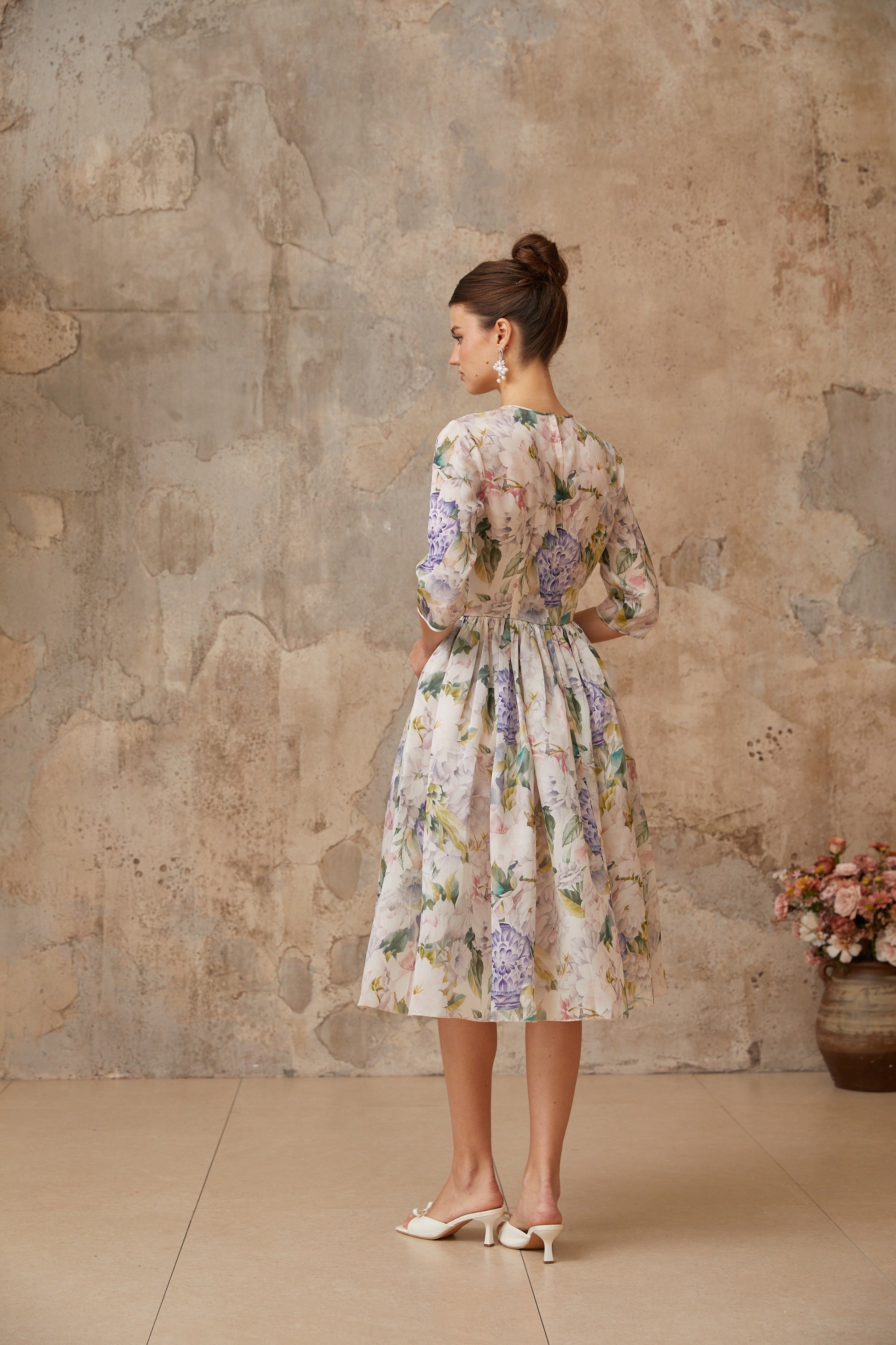 Lydie Floral Print Shirred Midi Dress (Final Sale)