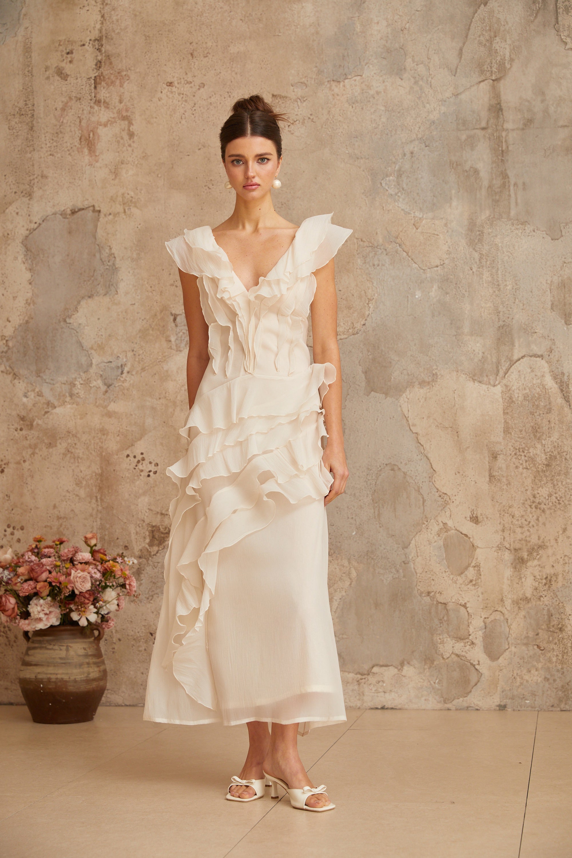 Hélène faux-flower layered ruffled maxi dress (Final Sale)