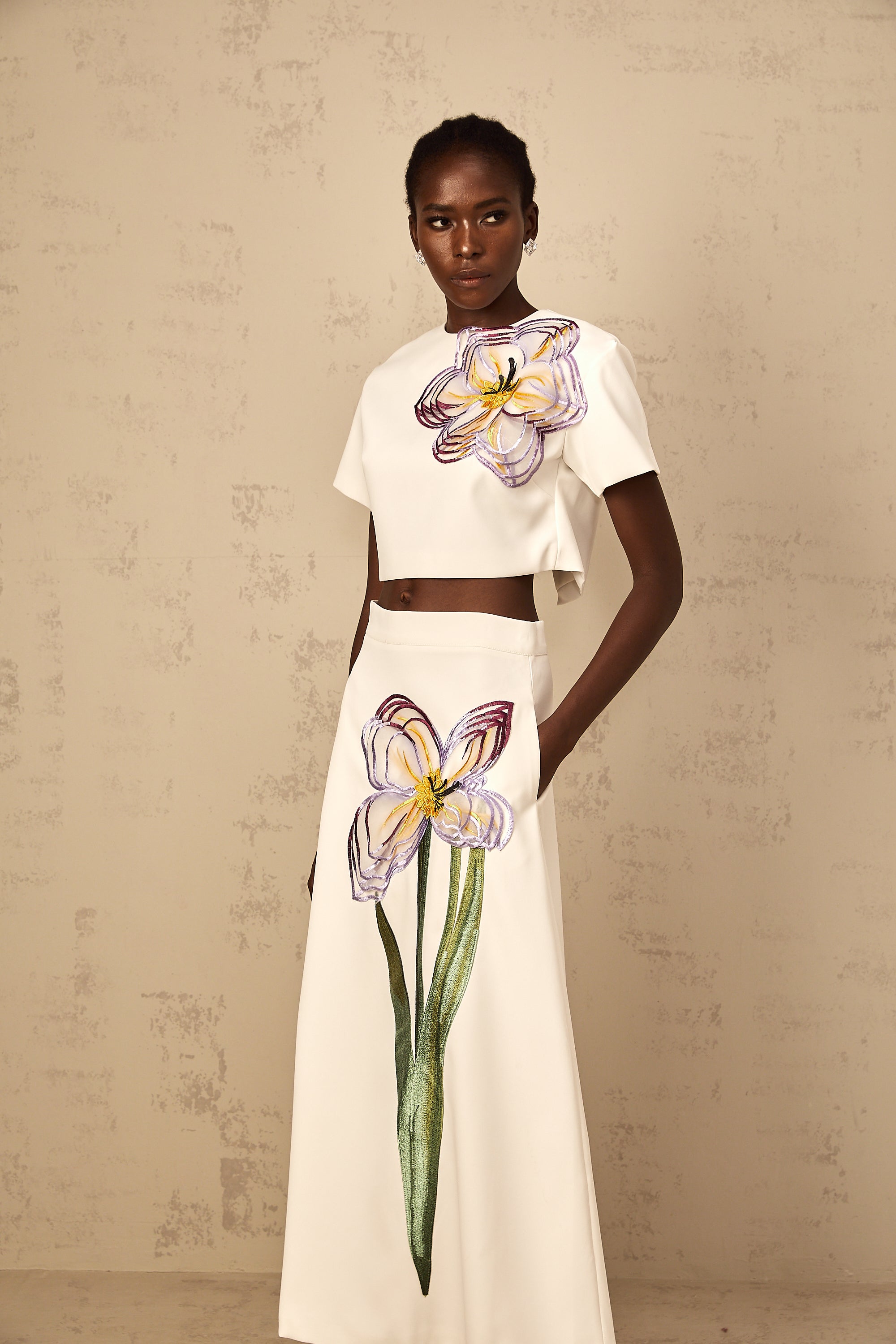 Irène White Sequin Floral Embroidered Matching Set (Final Sale-US Only)
