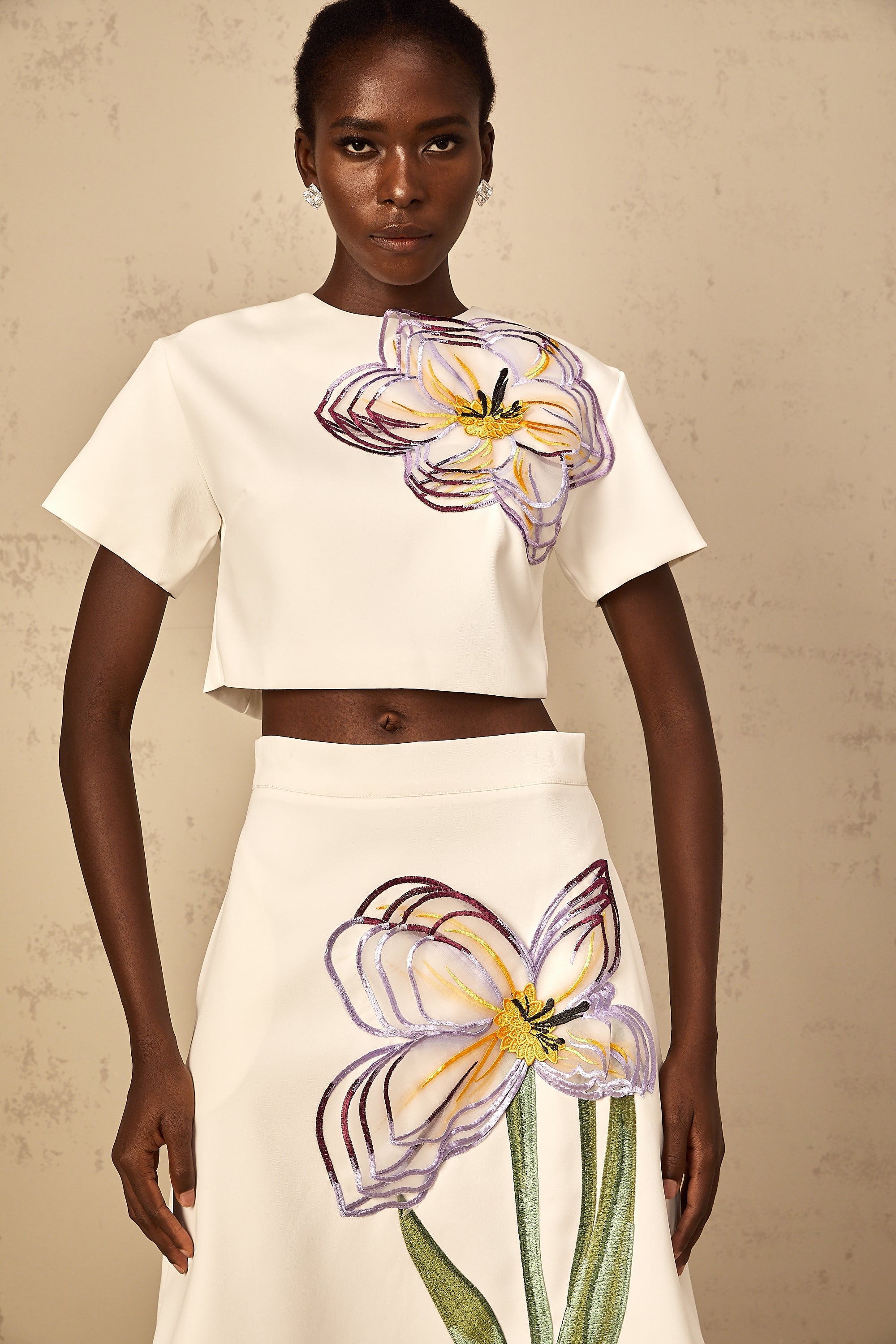 Irène White Sequin Floral Embroidered Matching Set (Final Sale-US Only)
