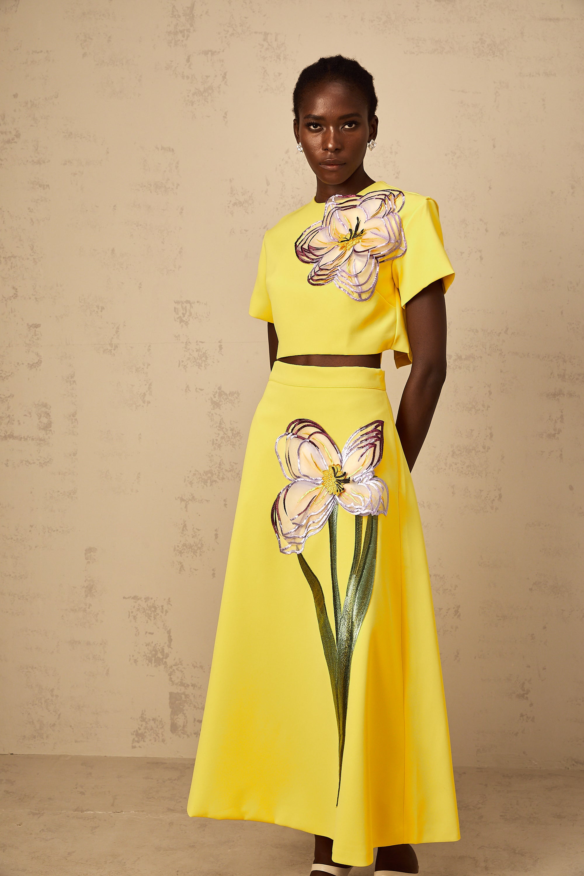 Irène Yellow Sequin Floral Embroidered Matching Set (Final Sale-US Only)