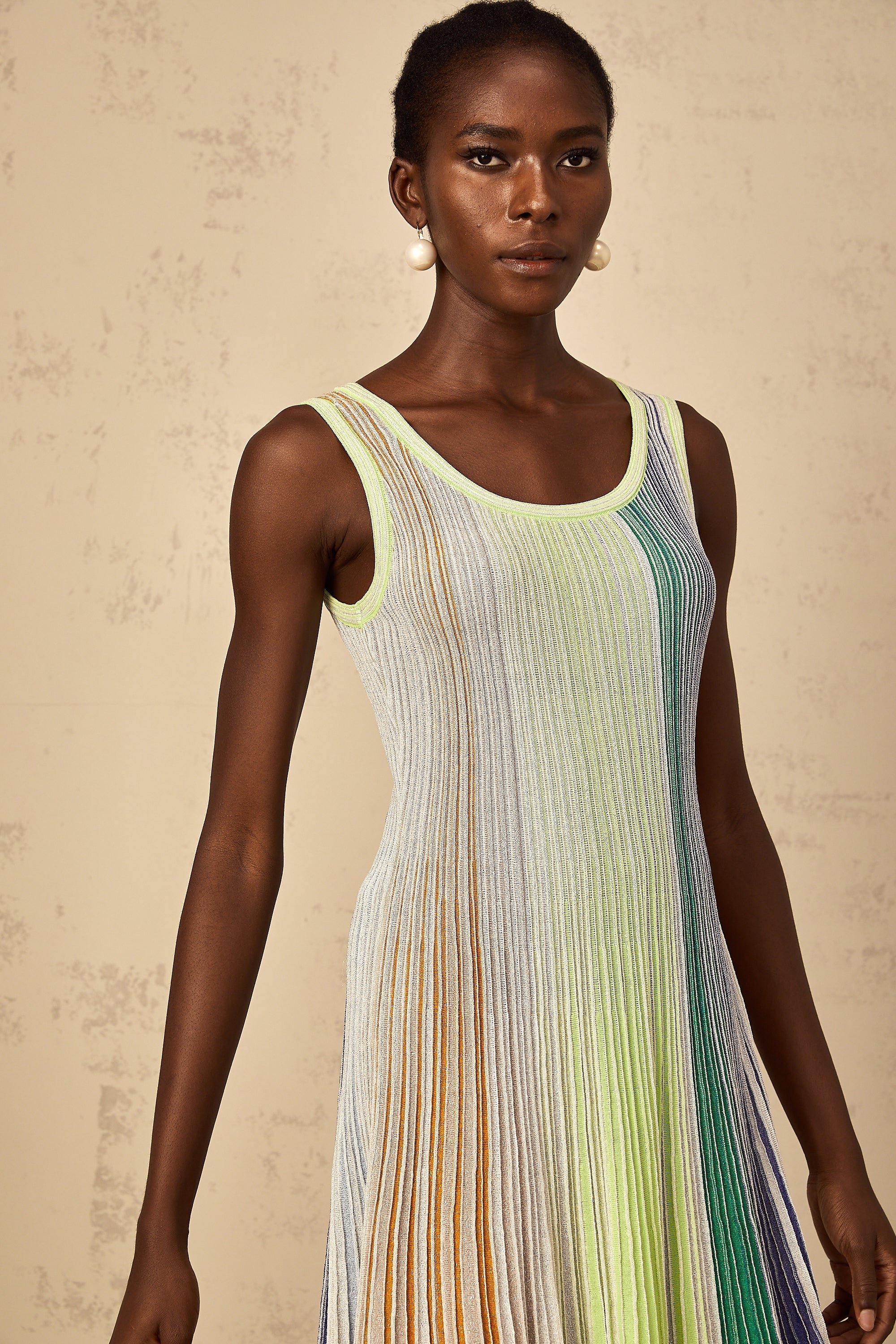Amaryllis Green Sequin Striped Knit Mini Dress