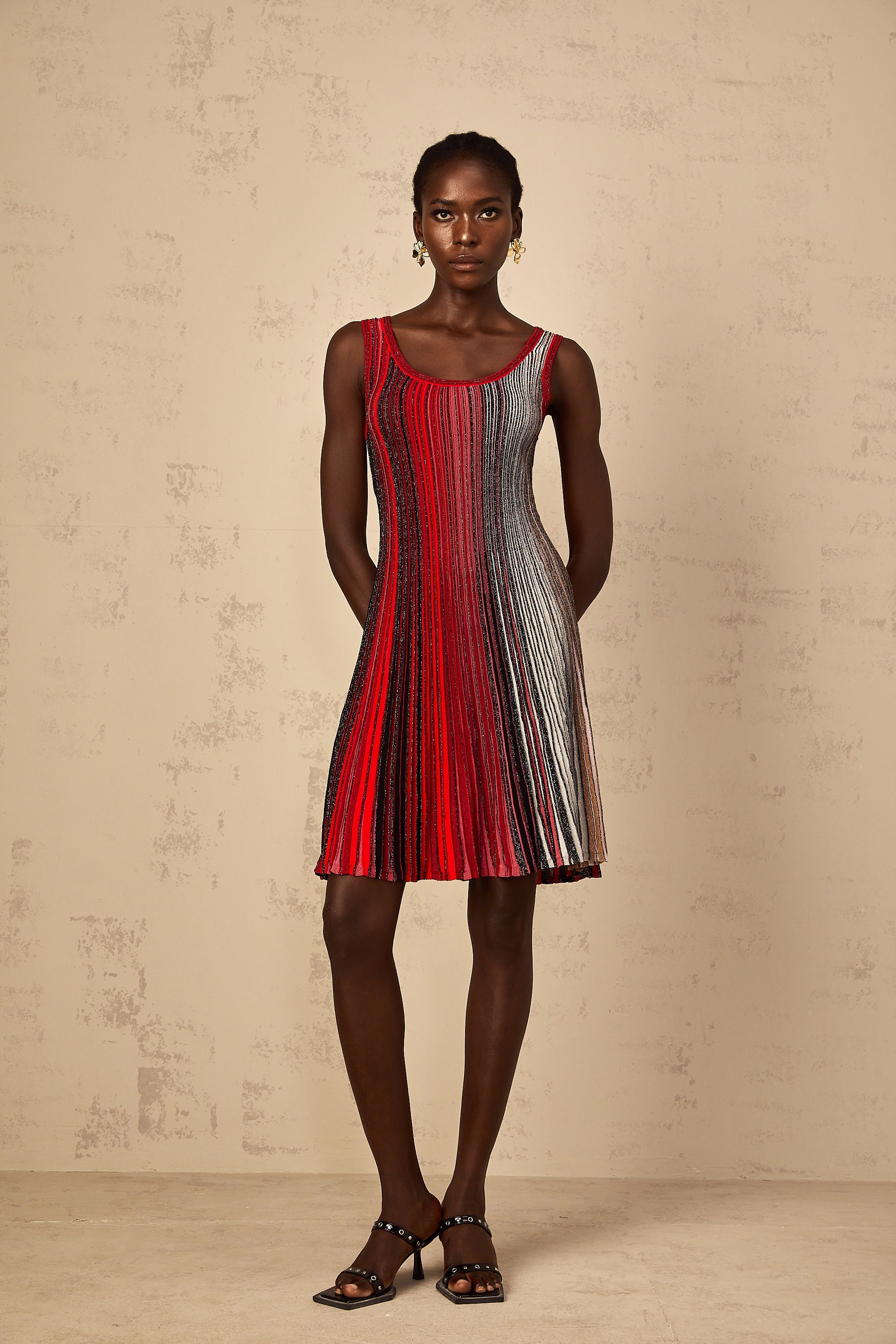 Amaryllis Red Sequin Striped Knit Mini Dress (Final Sale-US Only)