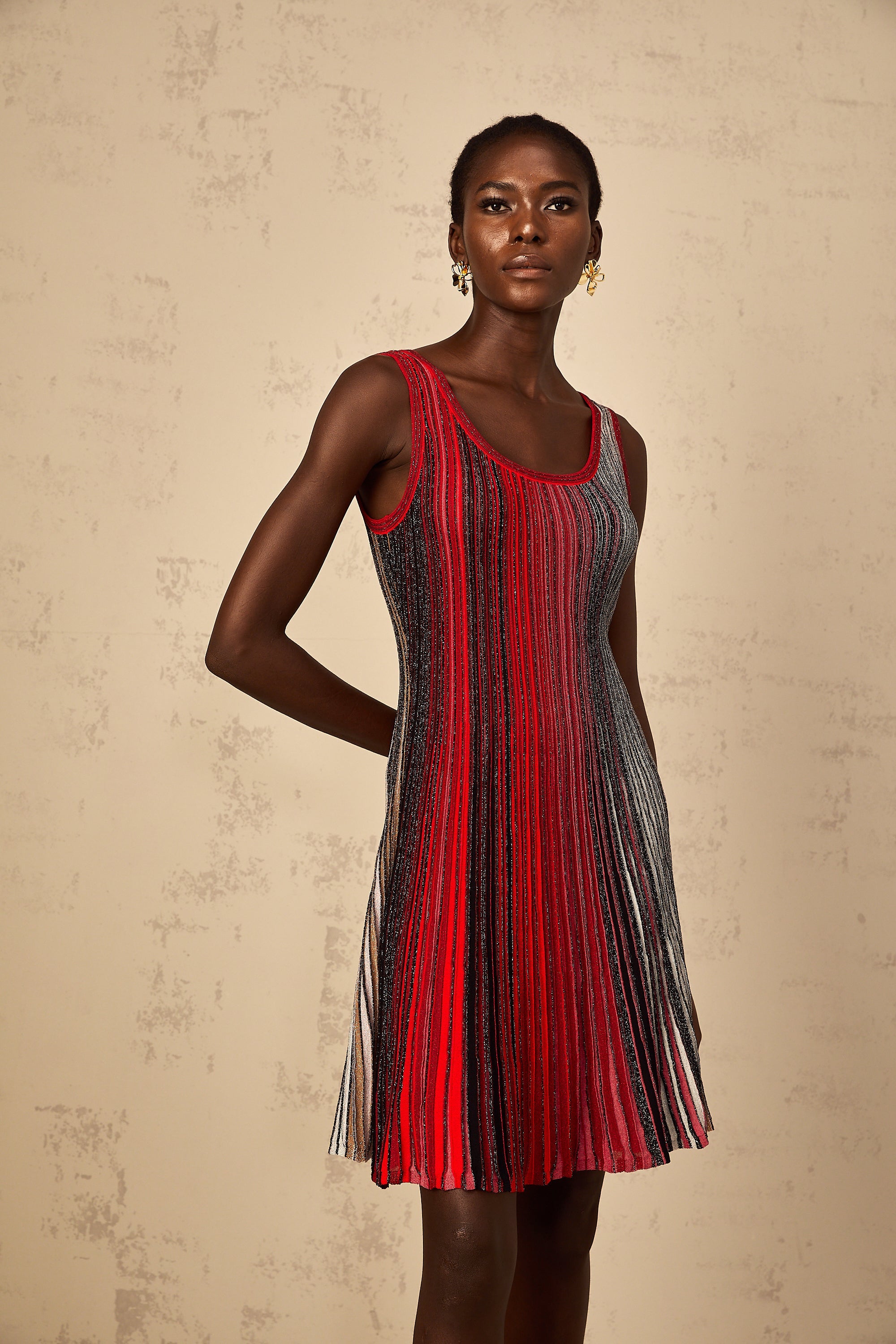 Amaryllis Red Sequin Striped Knit Mini Dress (Final Sale-US Only)