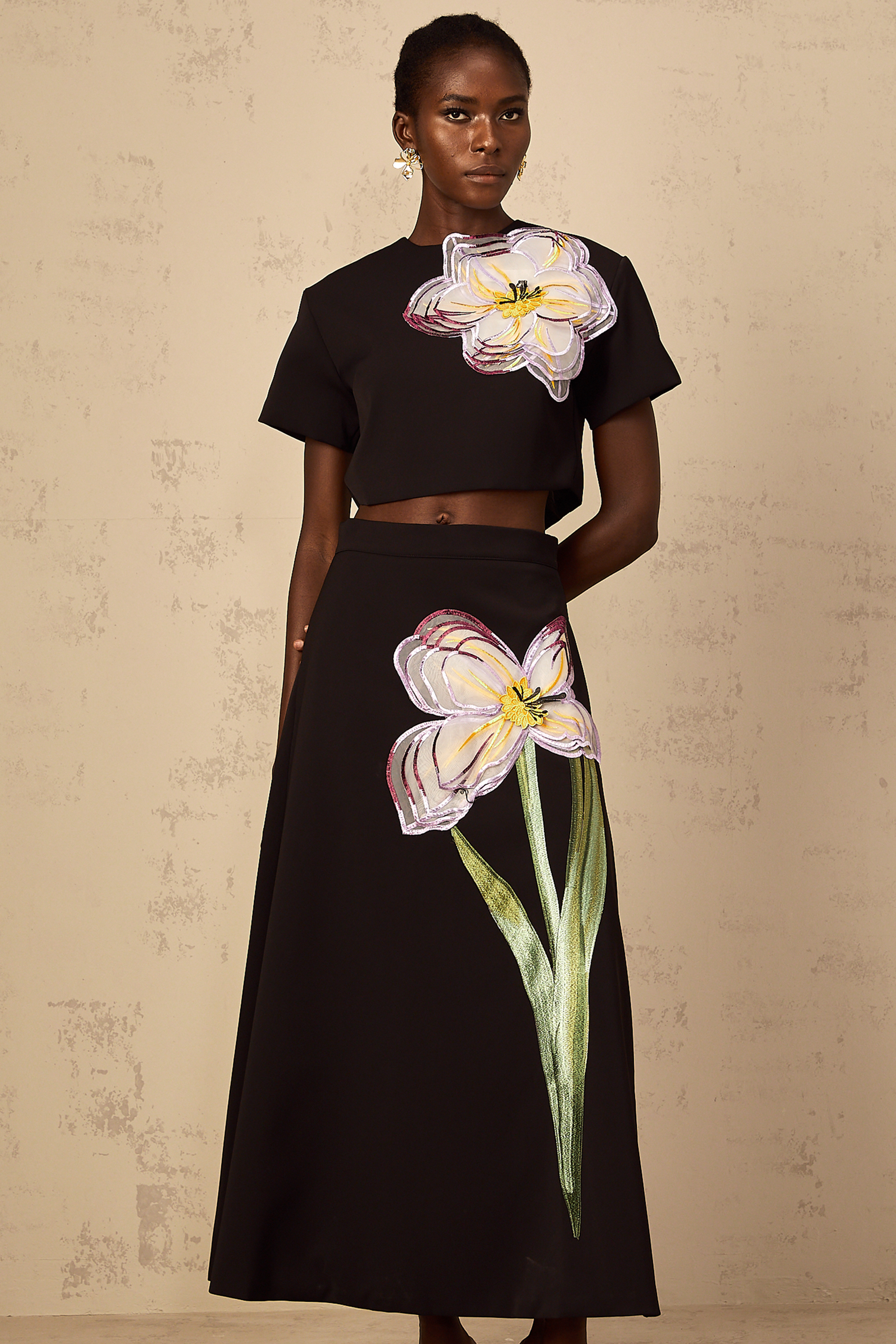 Irène Black Sequin Floral Embroidered Matching Set (Final Sale)