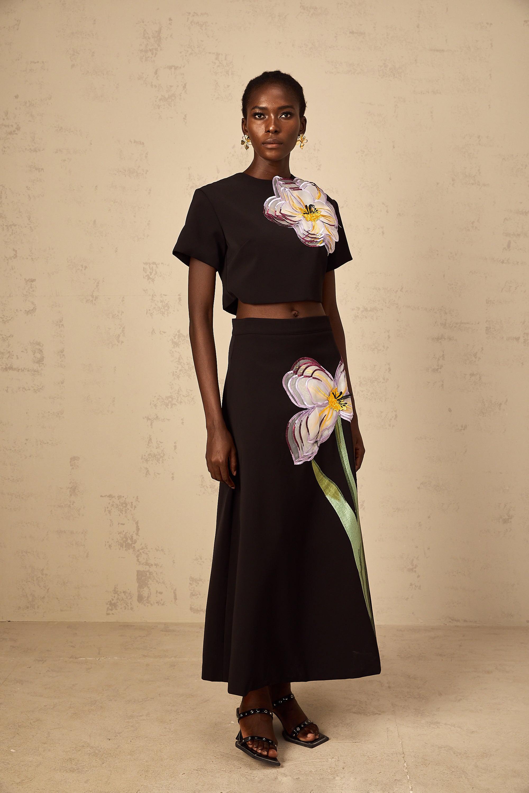 Irène Black Sequin Floral Embroidered Matching Set (Final Sale)