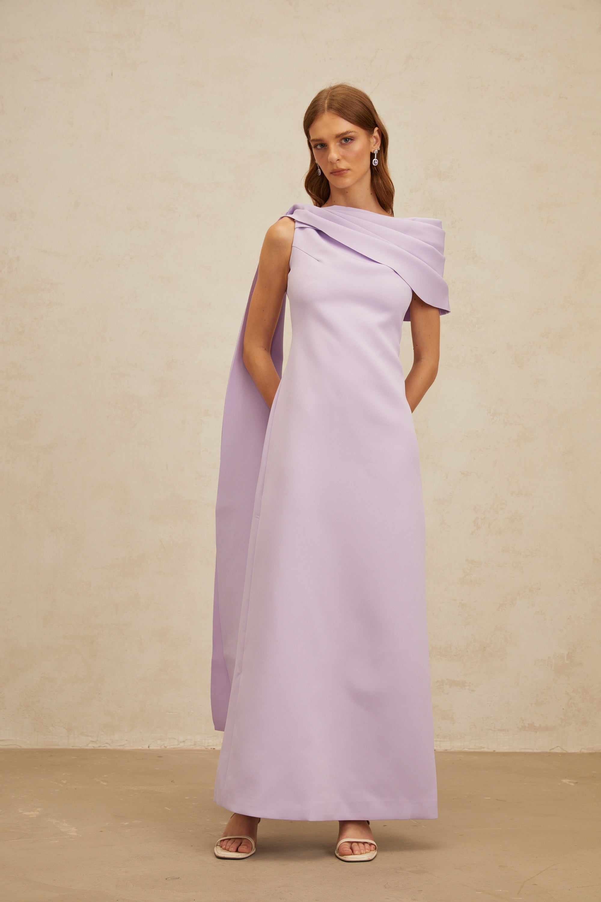 Annabelle Purple Cape-Design Ribbon Maxi Dress (Final Sale)