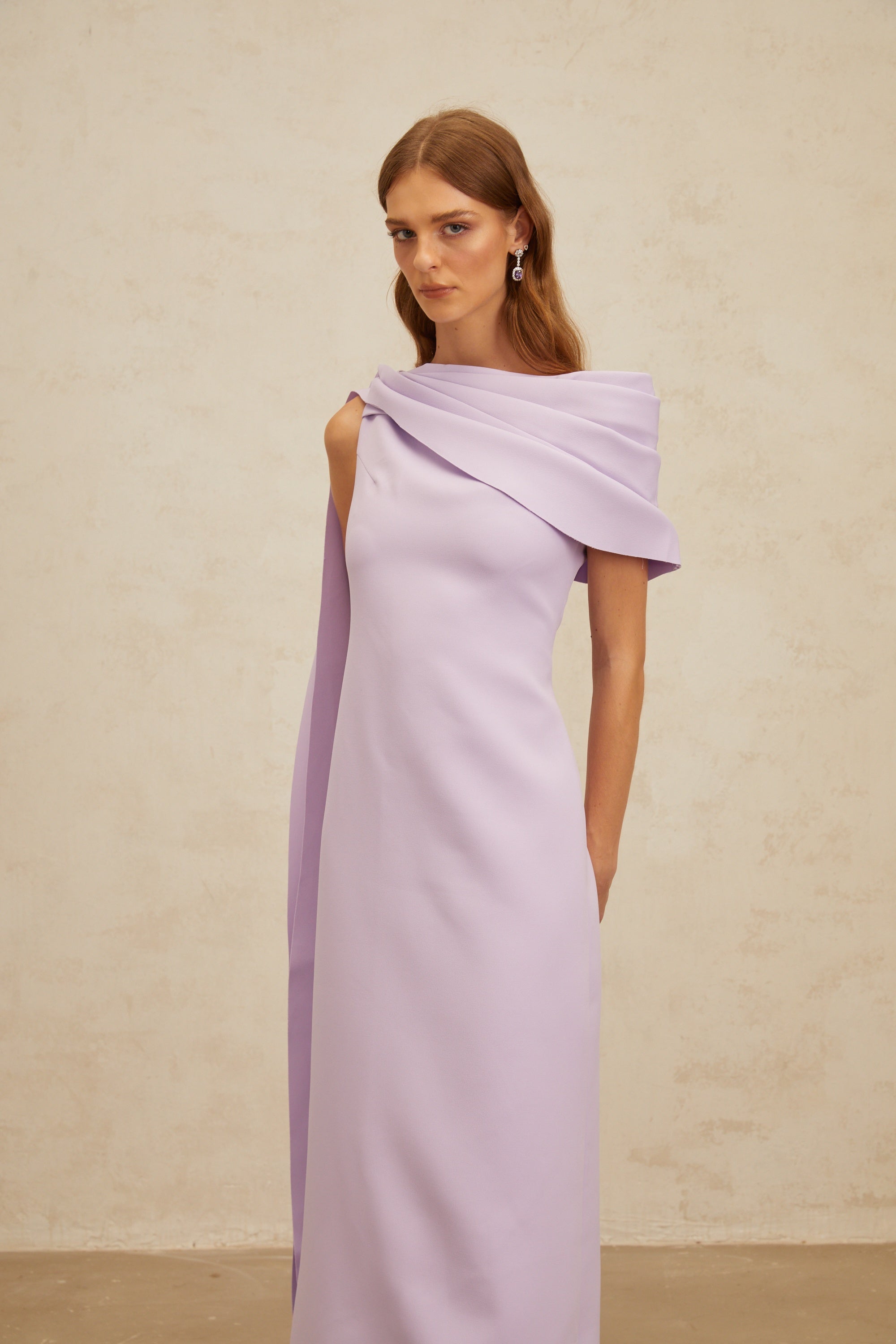Annabelle Purple Cape-Design Ribbon Maxi Dress (Final Sale)
