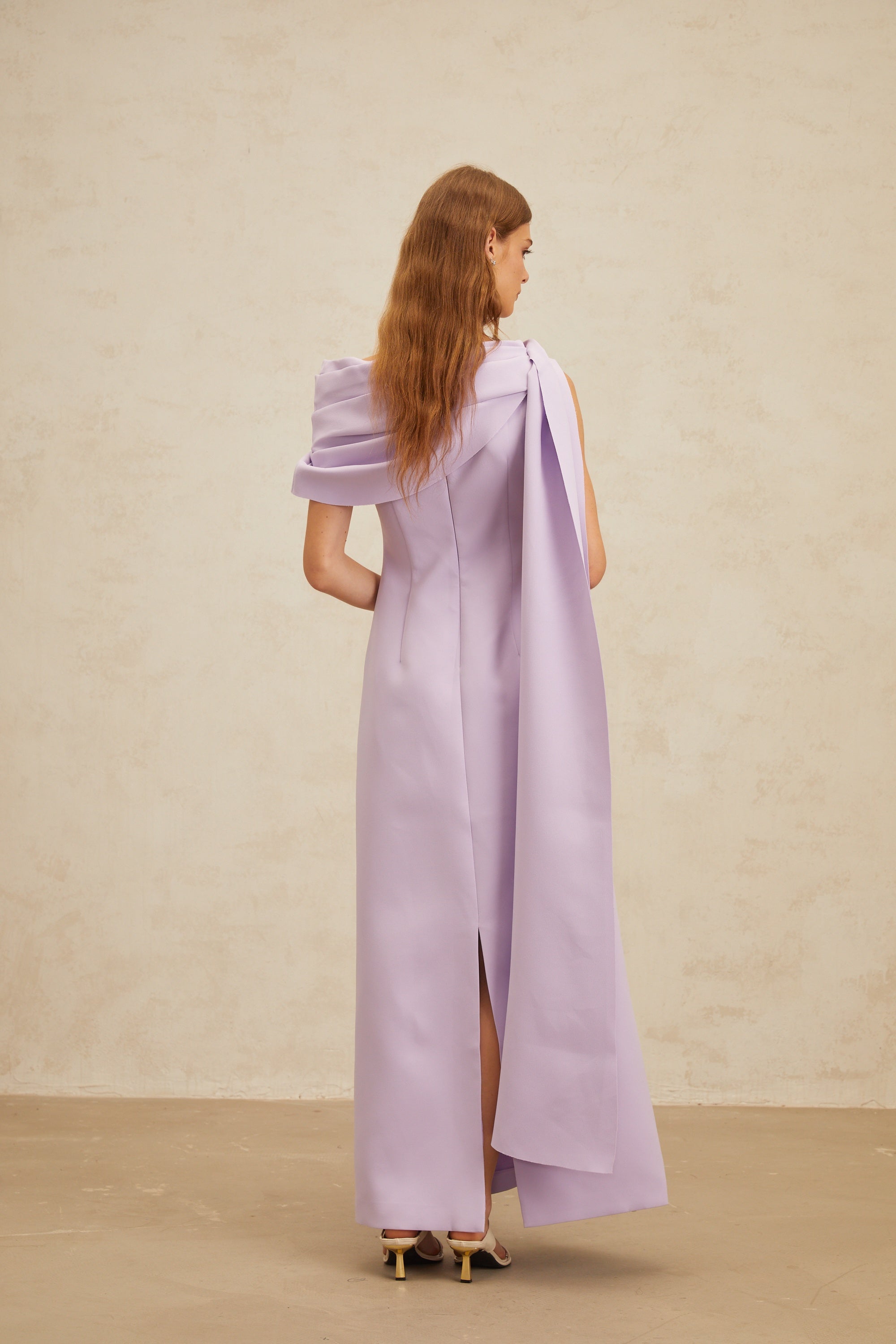 Annabelle Purple Cape-Design Ribbon Maxi Dress (Final Sale)