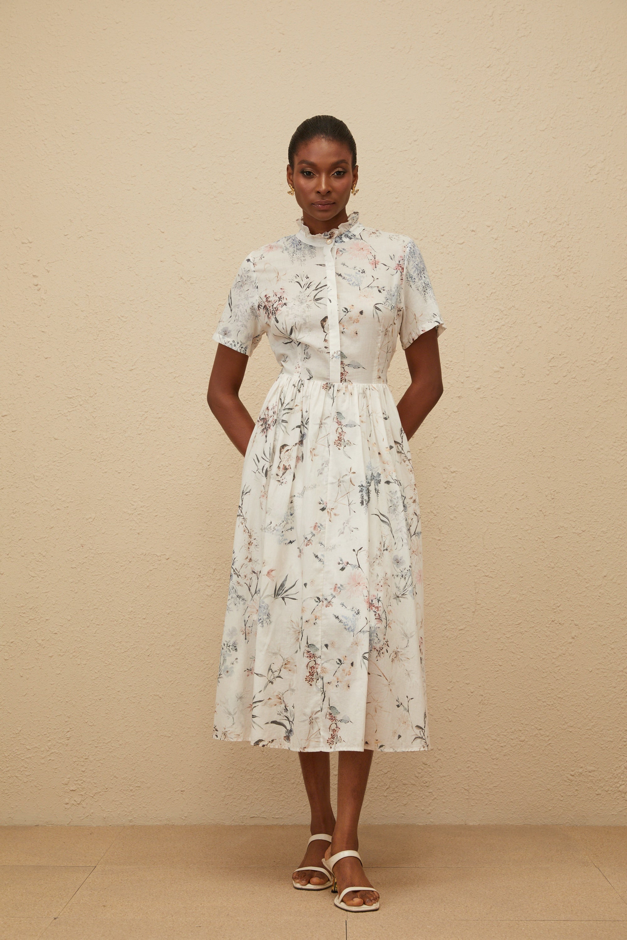 Héloïse White Floral Print Summer Midi Dress (Final Sale-US Only)