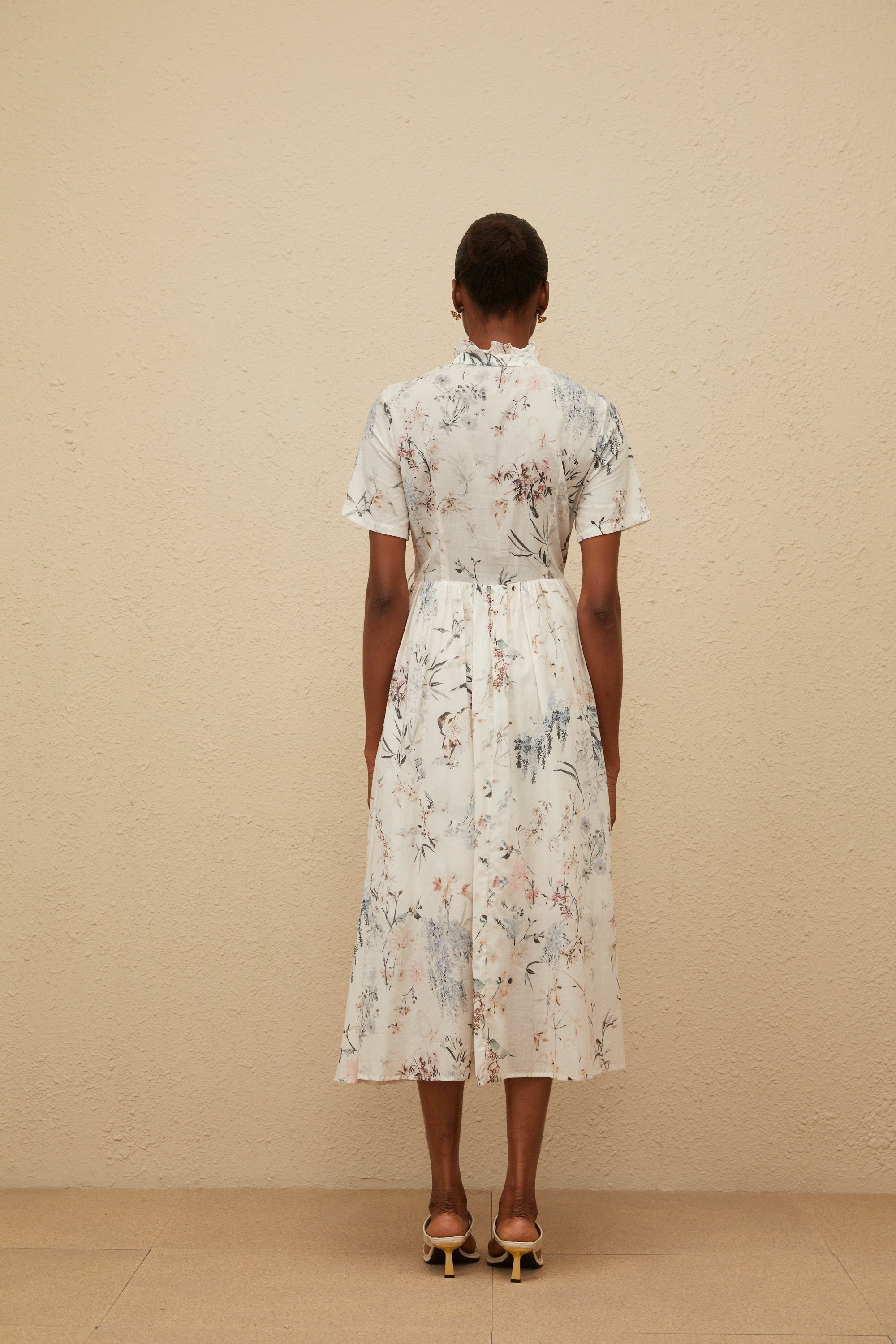Héloïse White Floral Print Summer Midi Dress (Final Sale)