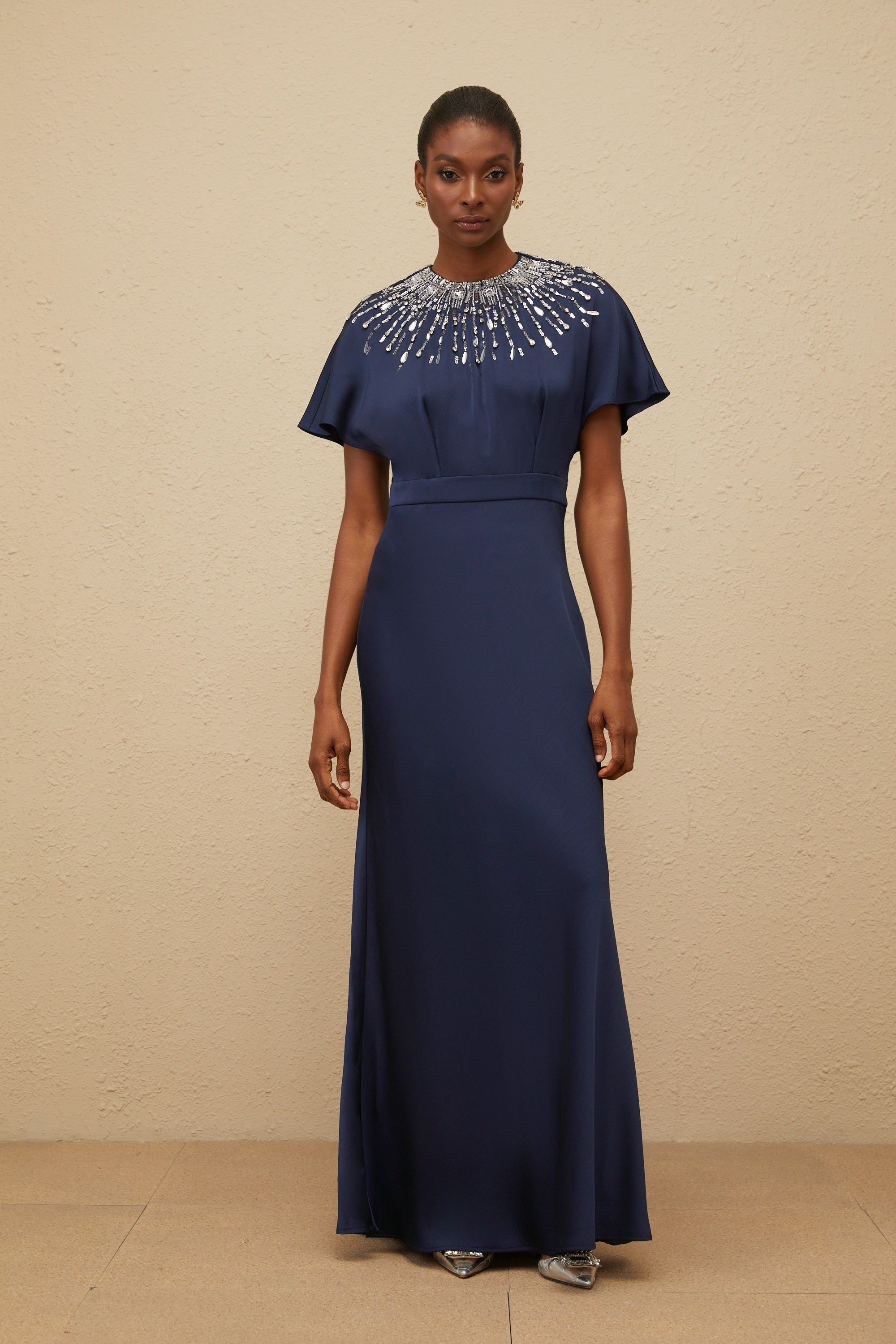 Ombrage Blue Embellished Satin Maxi Dress (Final Sale-US Only)