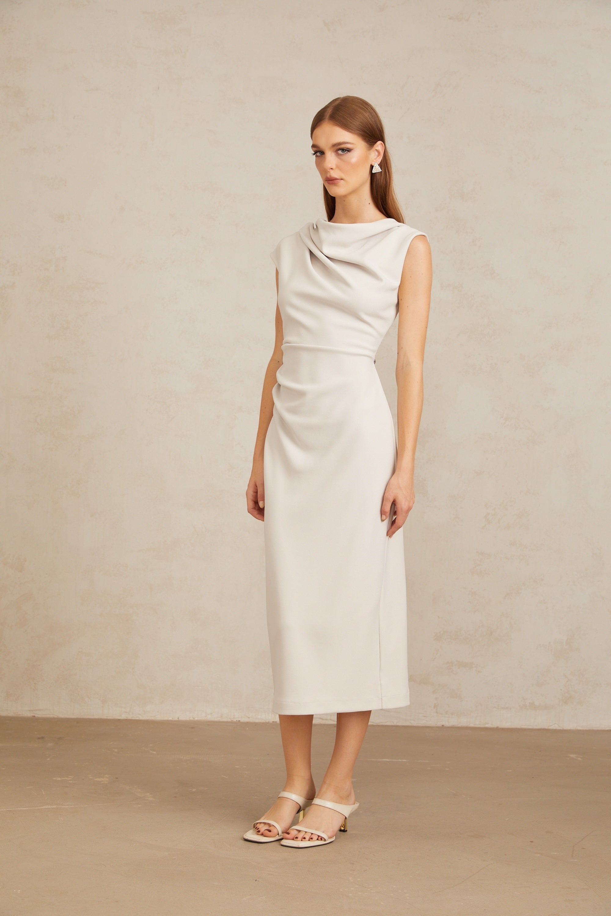 Jeanne Grey Ruched Pencil Midi Dress (Final Sale-US Only)