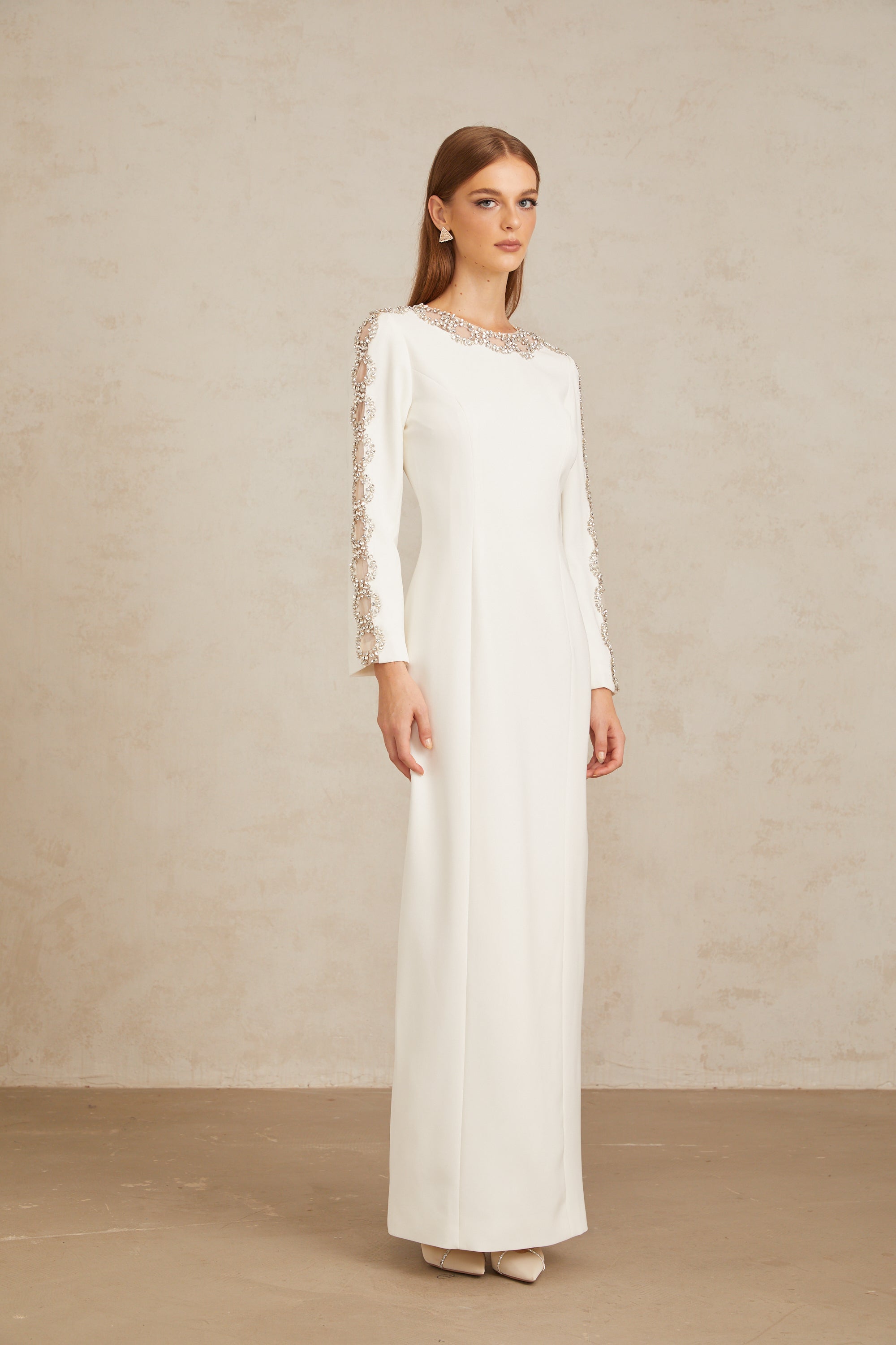 Freja White Crystal Embellished Maxi Gown (Final Sale-US Only)